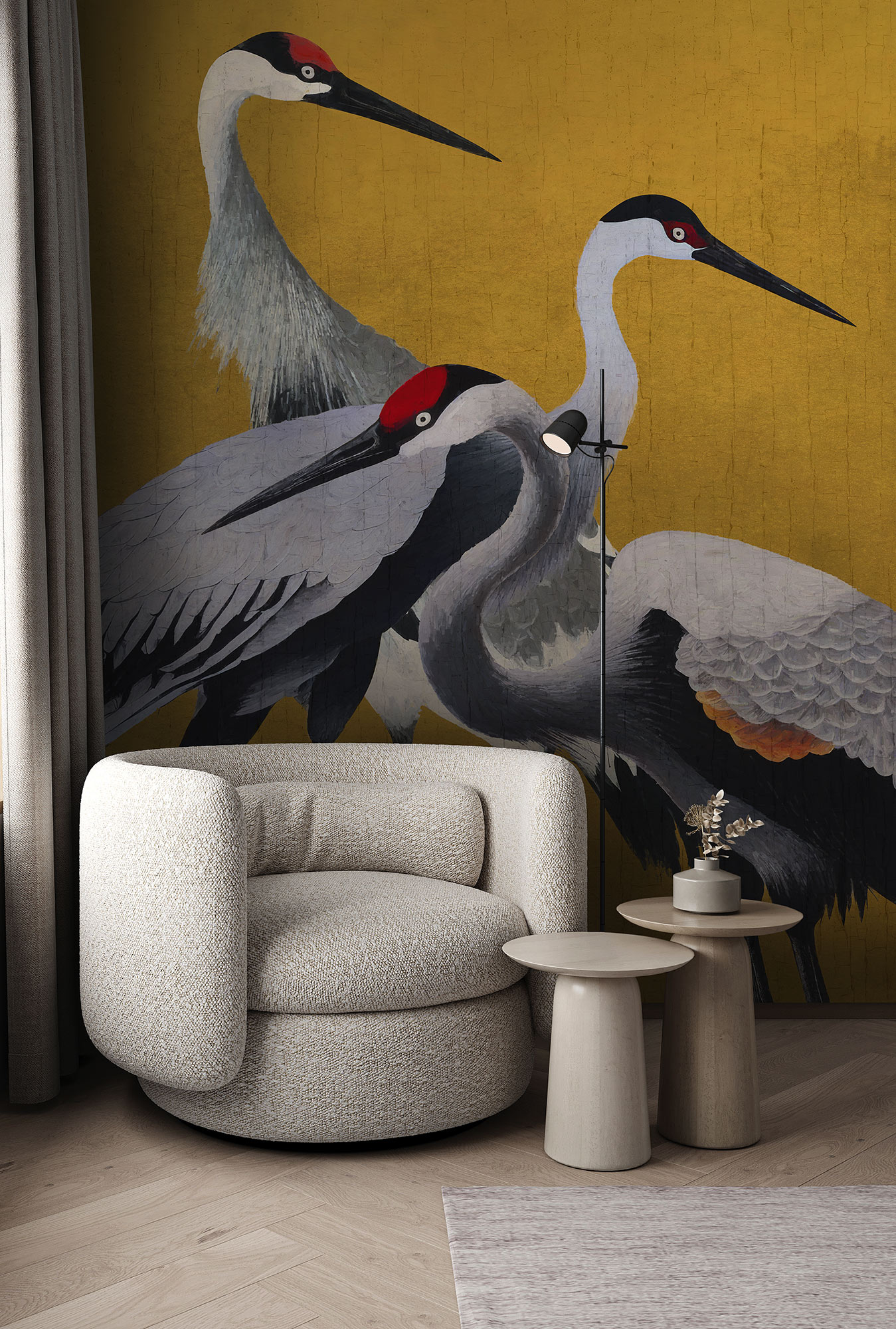 Papier peint panoramique Grues Yellow Cranes - Papier peint Komar Flair