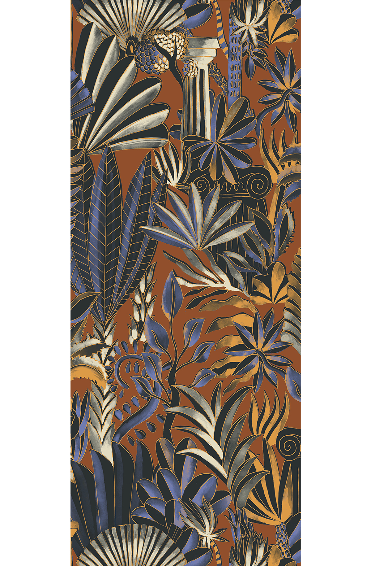Papier peint panoramique Jungle Antique Trésor orange brique - E H260 - Wall Designs IV de Masureel | Réf. MAS-DG4TRE1035-260