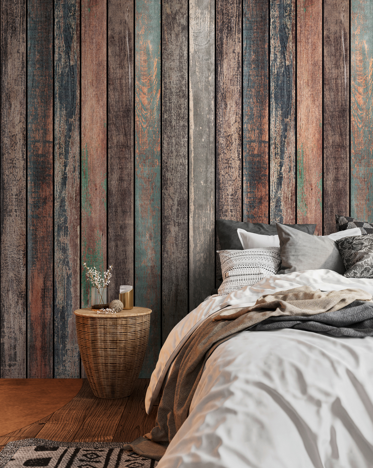 Papier peint panoramique Lattes Bois Poncé gris marron - The Wall 3 d'A.S. Création | Réf. AS-398321