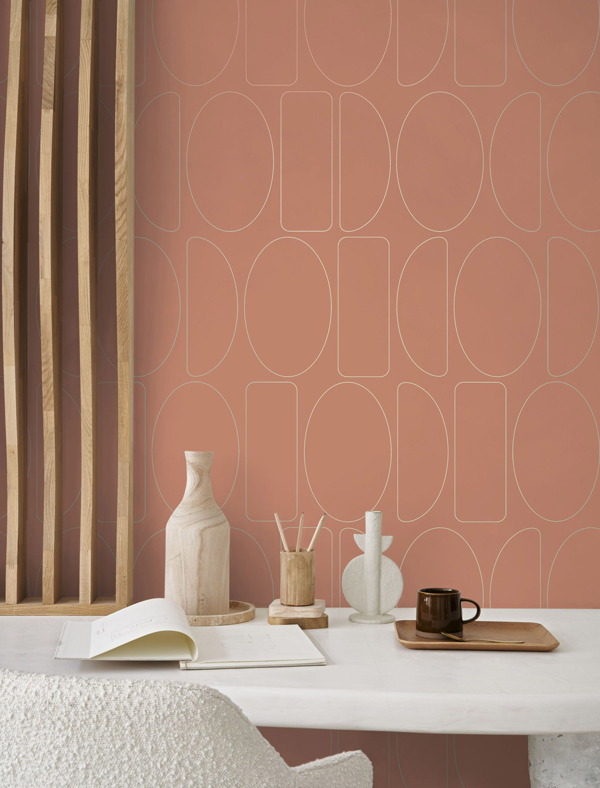 Papier peint Forme Légèreté Arrondie Métallisé terracotta argenté - Alchimie de Casadéco | Réf. ALMI89923596