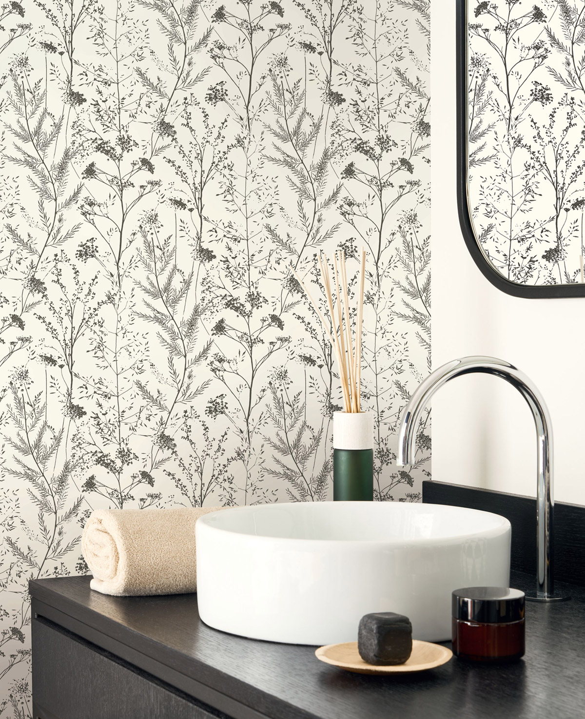 Papier peint Floral Prairie noir et blanc - Sentier des Dunes de Casadéco | Réf. SENT200959310