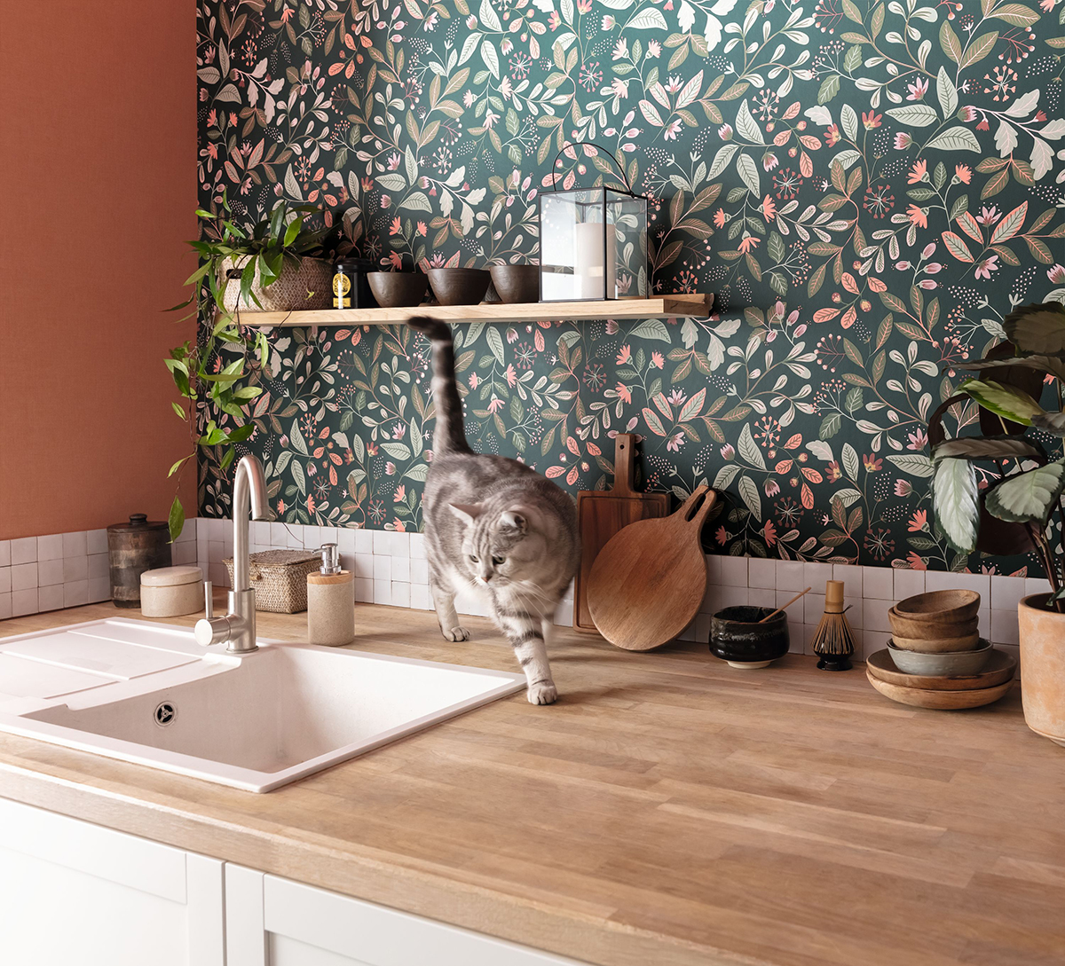 Papier peint Uni Lin Lisse orange argile - Essentiel de Casélio AMB2 | Réf. ETL100604313