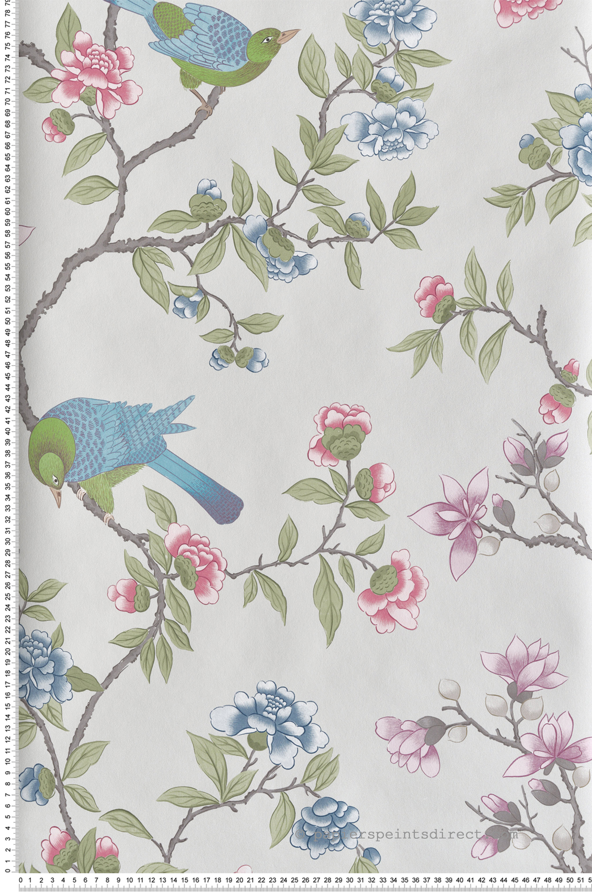 Papier peint Oiseaux Pivoine Aderyn French Grey - National Trust Papers 4 de Little Greene | Réf. 0267ADFRENC