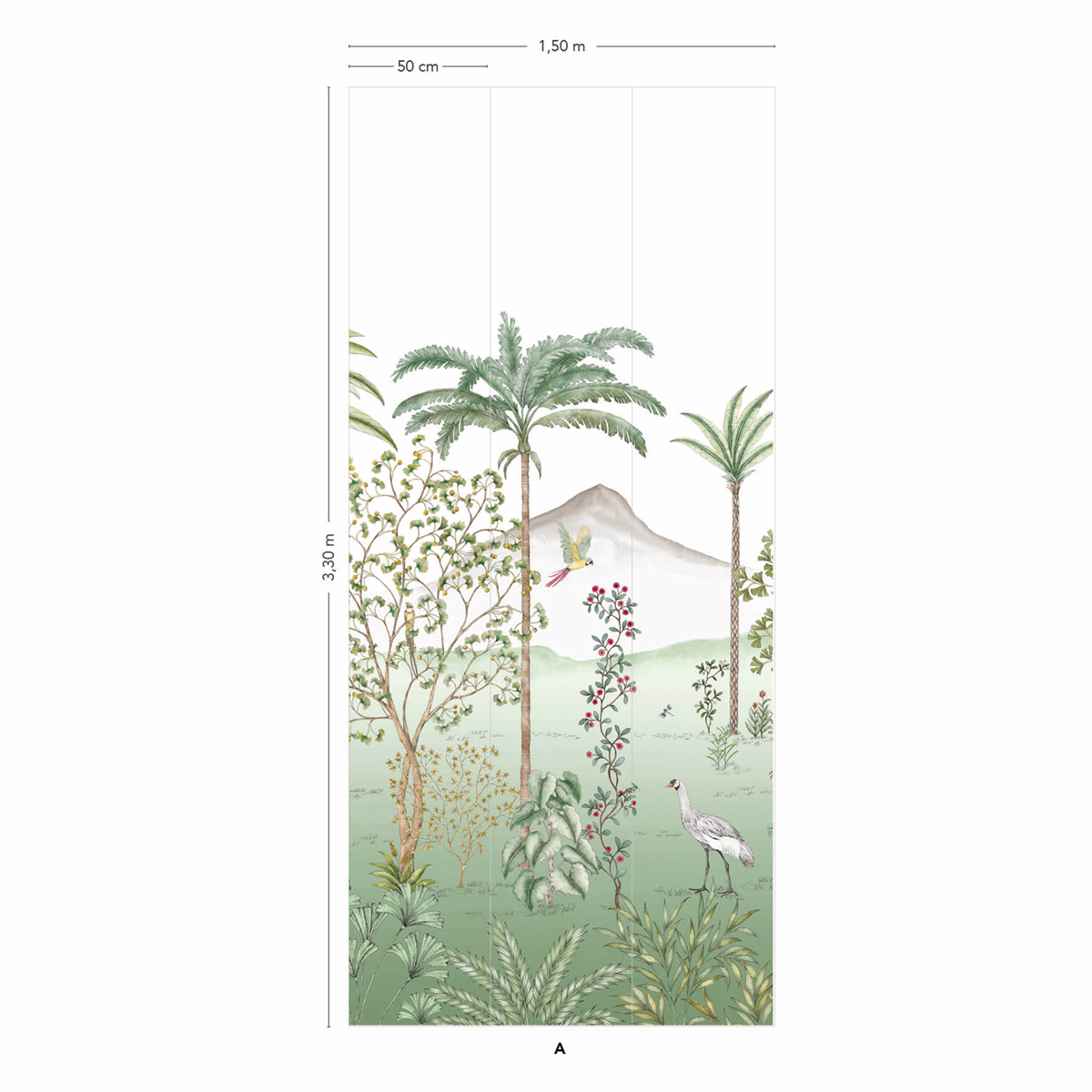 Papier peint panoramique Jardin Des Oiseaux Jade A - 1/2/3 - Isidore Leroy