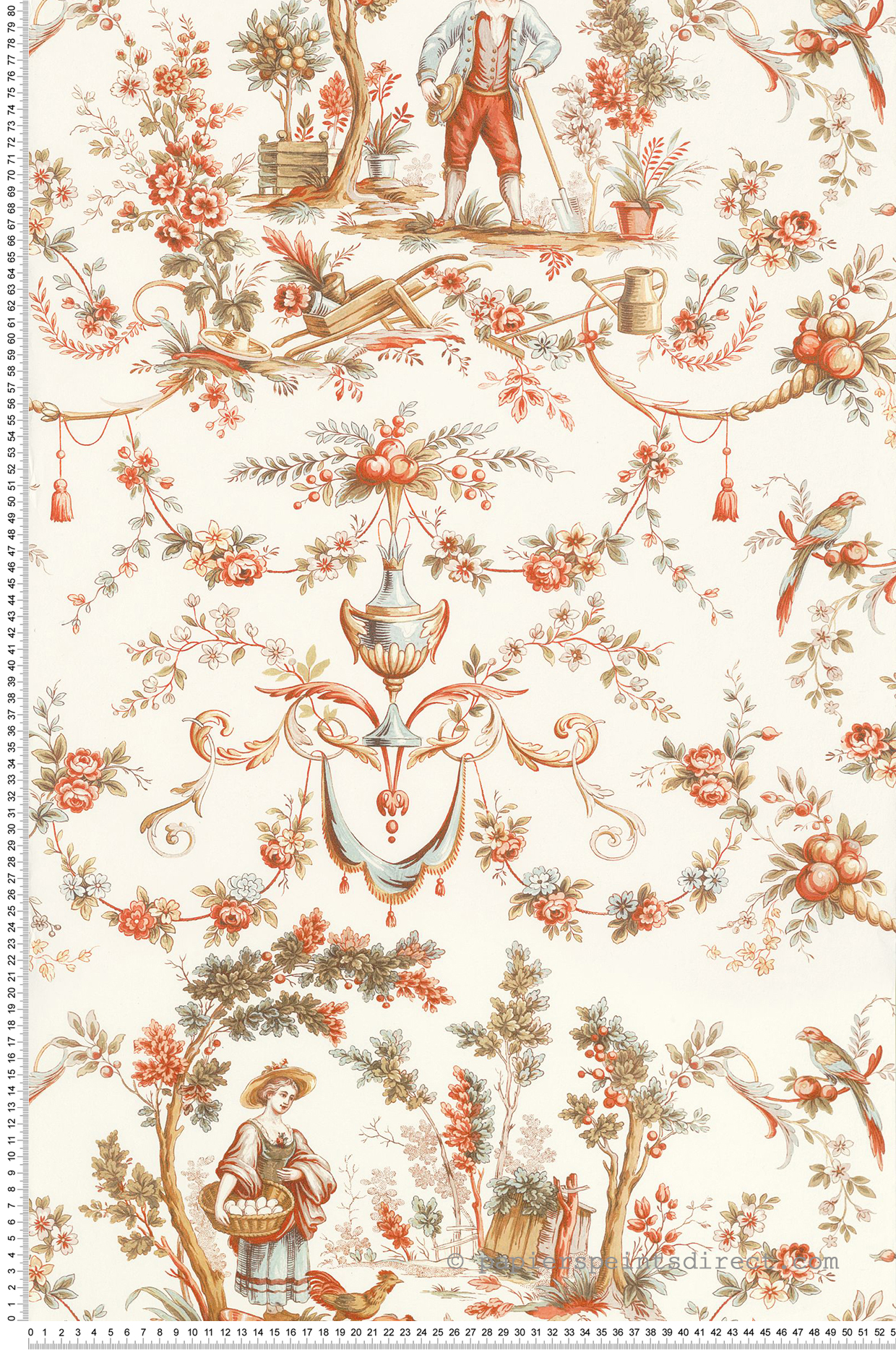 Papier peint Nature L'Orangerie rouge - Les Belles Toiles De Jouy de Casadéco AMBV | Réf. LBTJ87973476