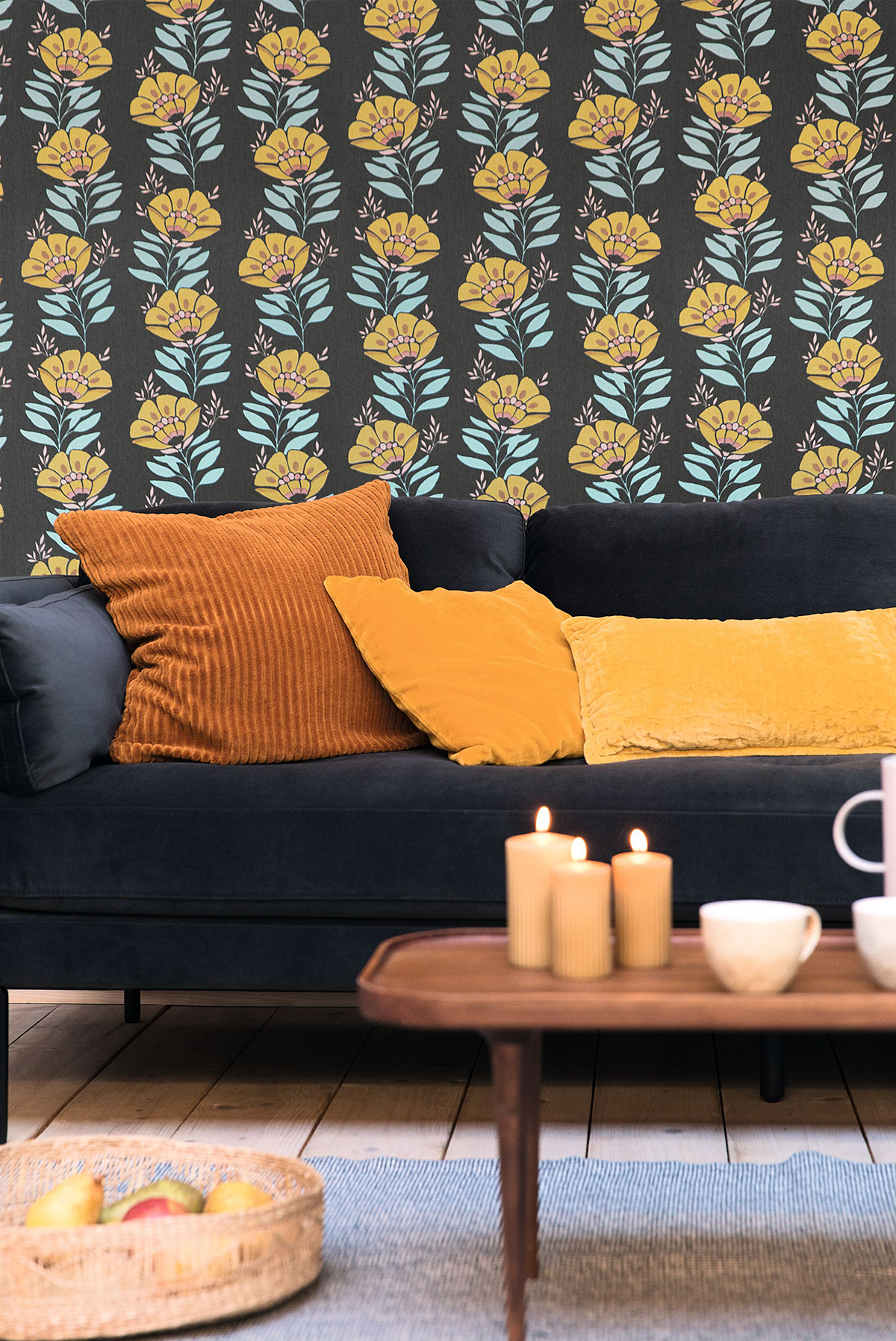 Papier peint Fleur Vagabonde noir - Bohème de Casélio | Réf. BOM103219255