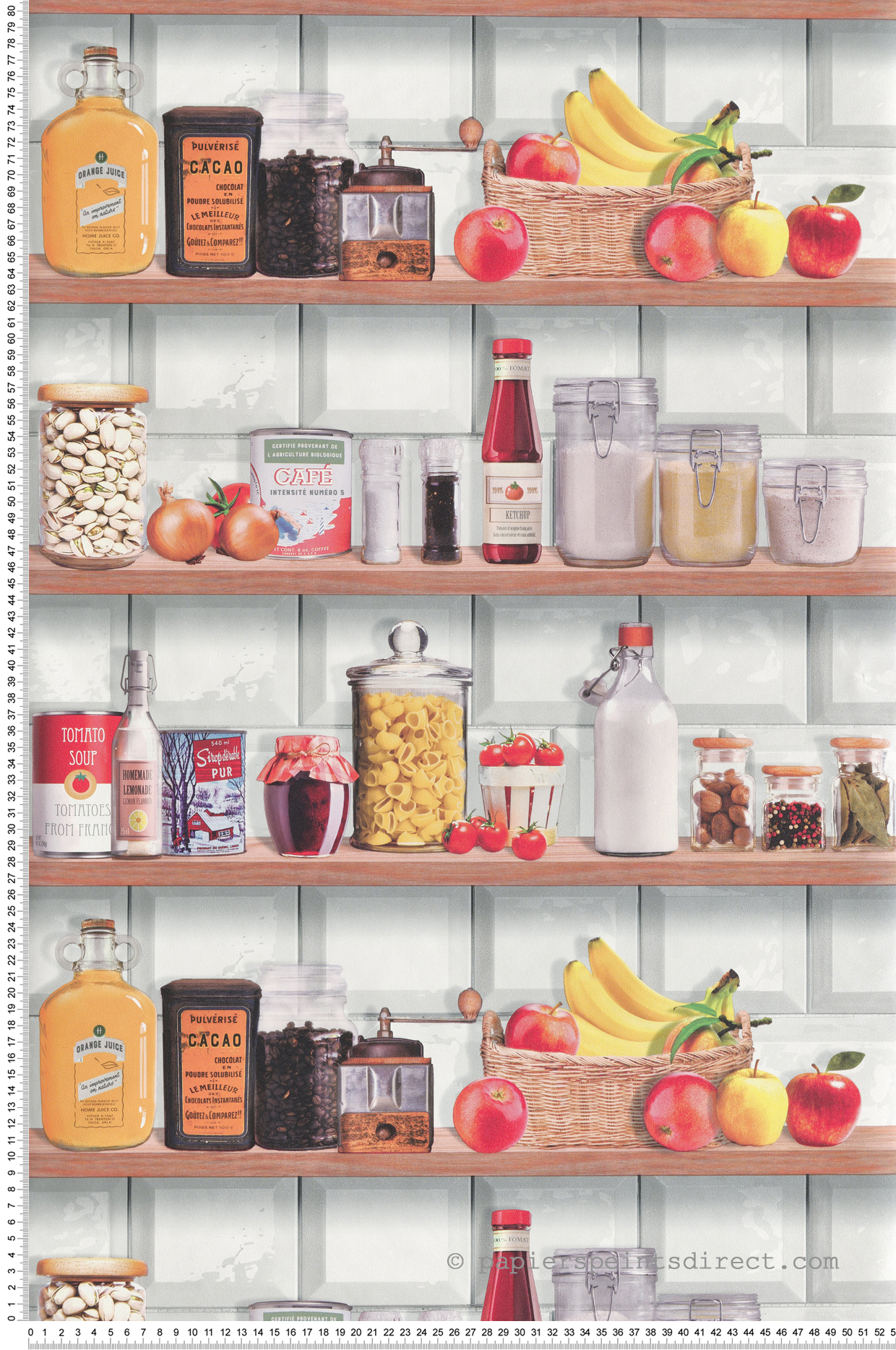 Papier Peint Cuisine Bocaux Étagère rouge - Illusion d'Ugépa | Réf. UGP-M90010