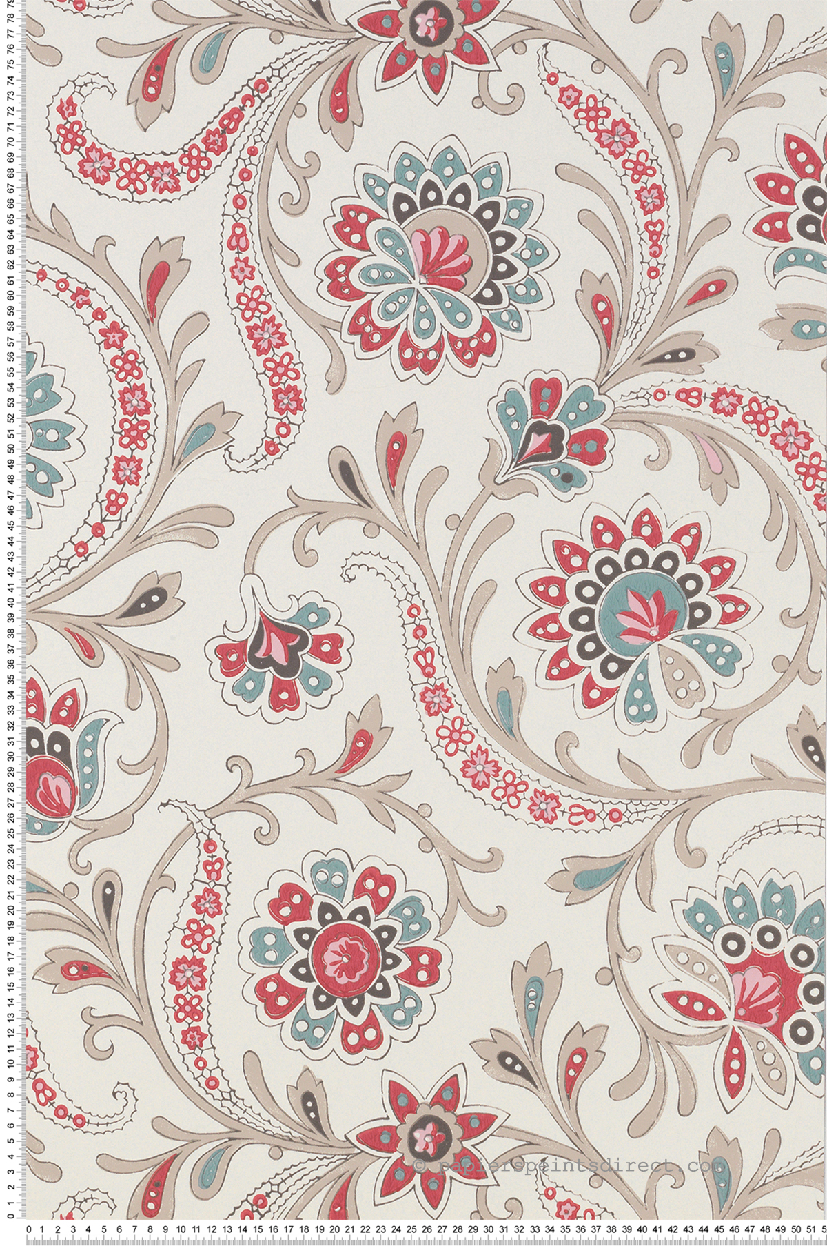 Papier peint Fleur Baroque Baville rouge - Les Indiennes de Nina Campbell | Réf. OSB-NCW4351-01