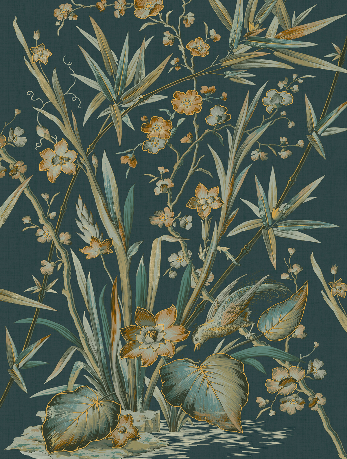 Papier peint panoramique Jardin Fleuri Alice bleu paon - Villa Rosalie de Lutèce | Réf. LTC-56220104