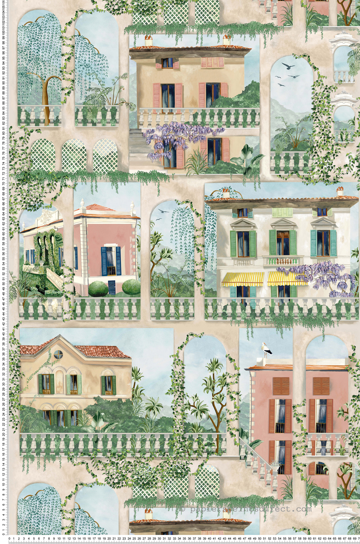 Papier peint Village Villa Como multicolore - Rhapsody d'Osborne & Little | Réf. OSB-W7813-01