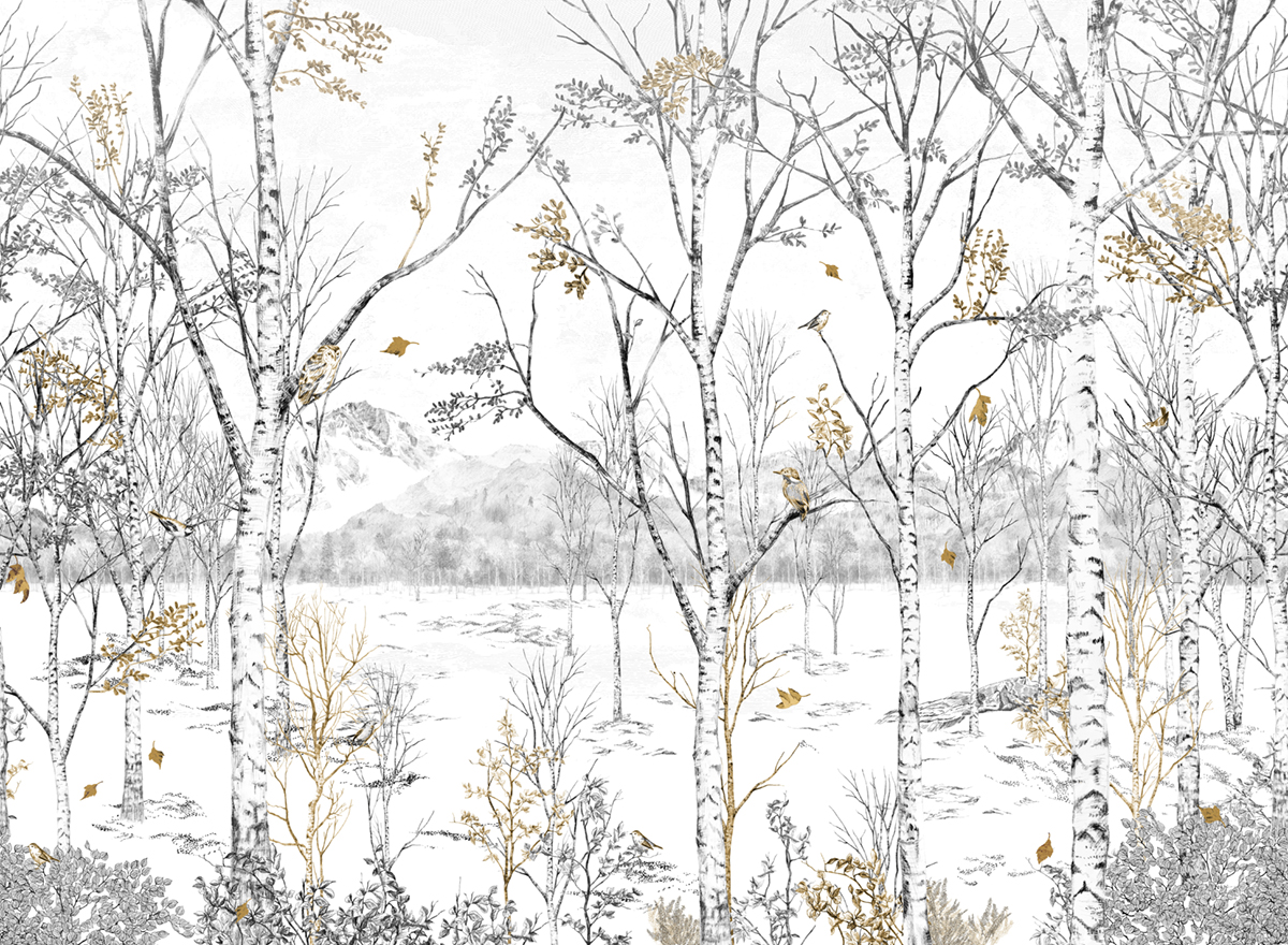 Papier peint panoramique Forêt Nunavut Doré A+B+C - 1/2/3/4/5/6/7/8/9 - Isidore Leroy