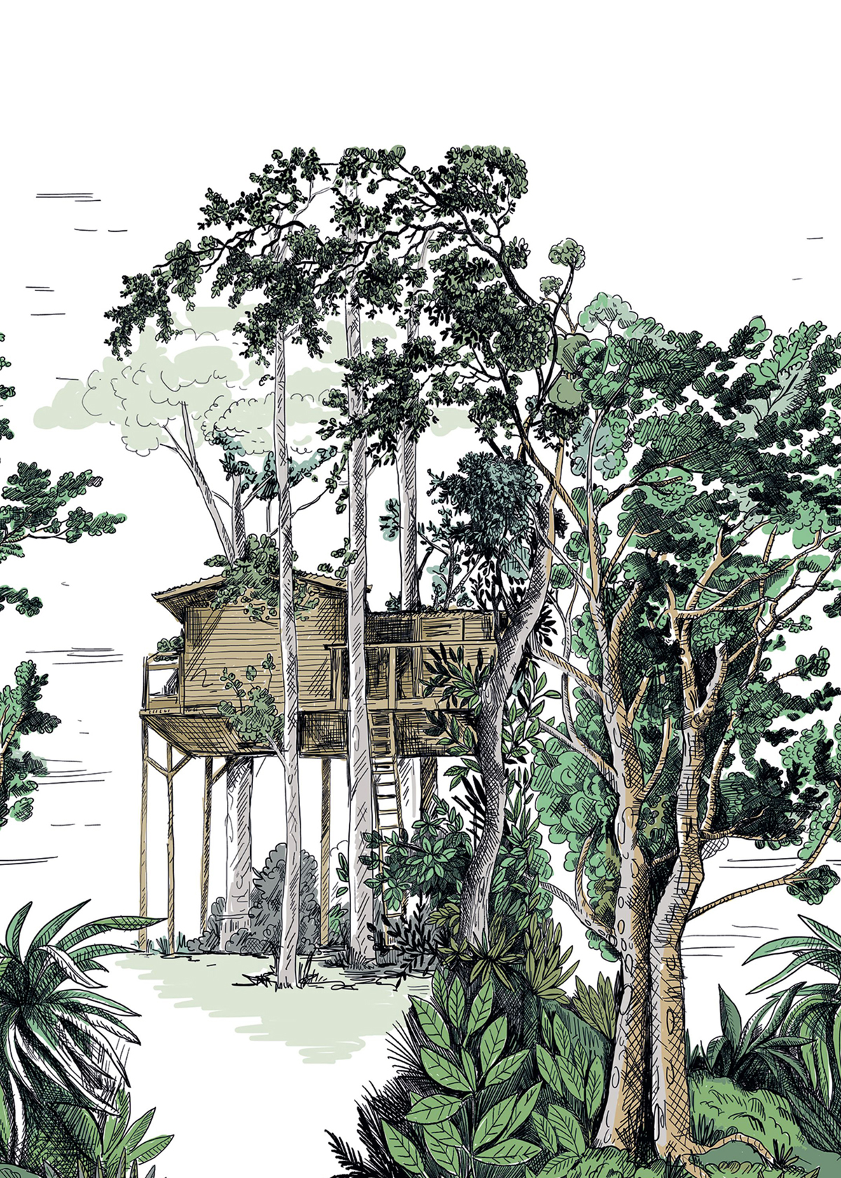 Papier peint panoramique Paysage The Garden Shed vert M 200X280 - Green Life 2 de Casélio | Réf. GNL2105420403