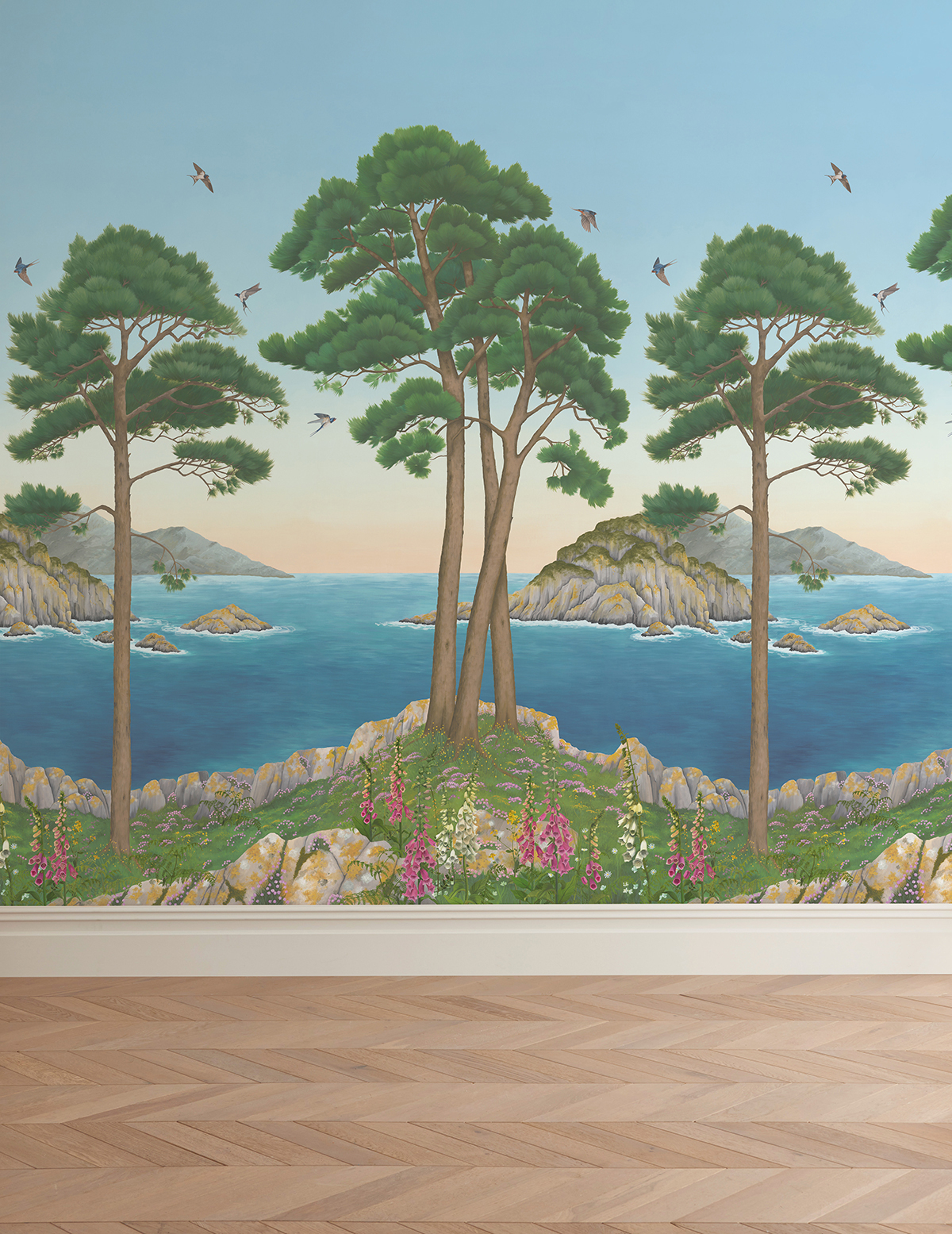 Papier peint panoramique Baie Coastline azure - Lamorran d'Osborne & Little | Réf. OSB-W7680-03