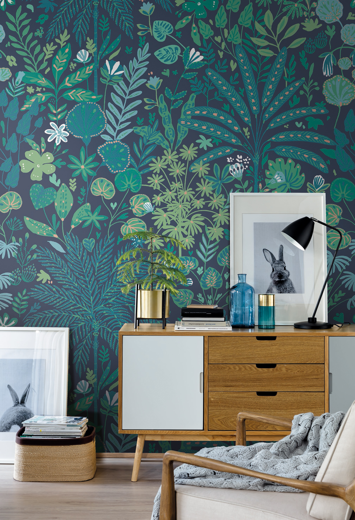 Papier peint Jungle Panoramique Tropical move vert/bleu - Beauty Full Image de Casélio | Réf. BFI101527822