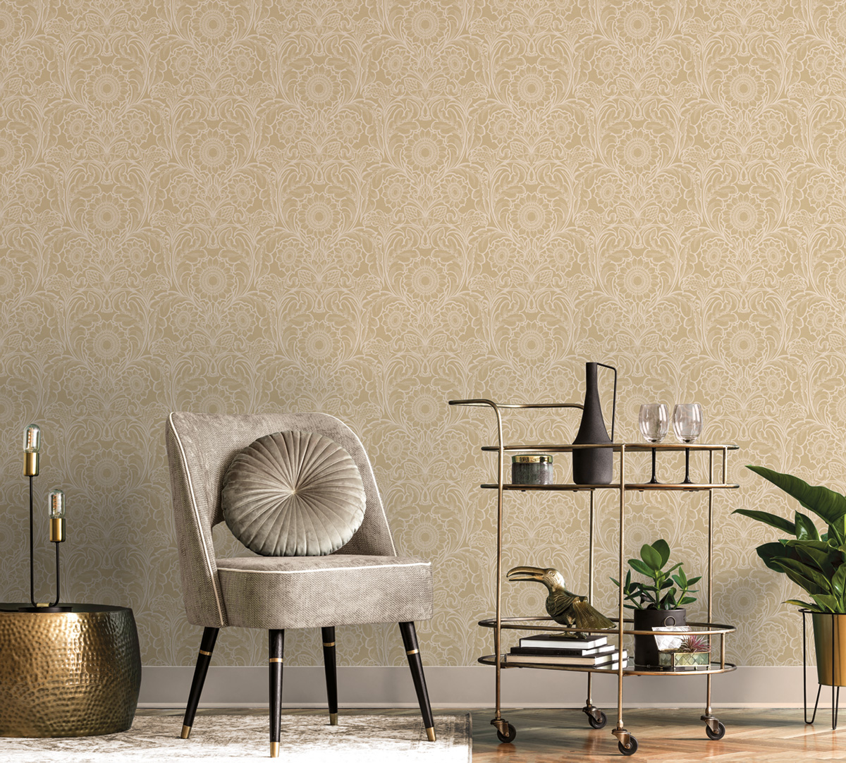 Papier peint Médaillon Tournesol Vintage beige paille - The Wall Llewelyn-Bowen de Lutèce | Réf. LTC-LB25149
