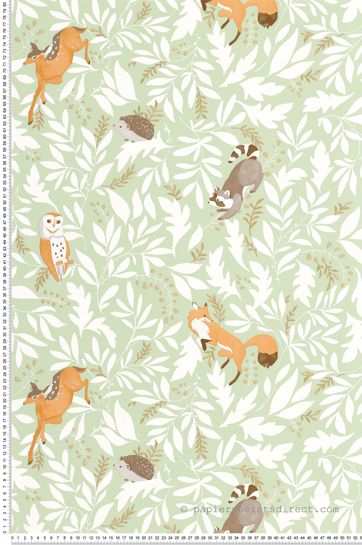 Papier peint Animaux Balade en Forêt vert amande - Les Minis Mondes de Casélio | Réf. MNM105747000