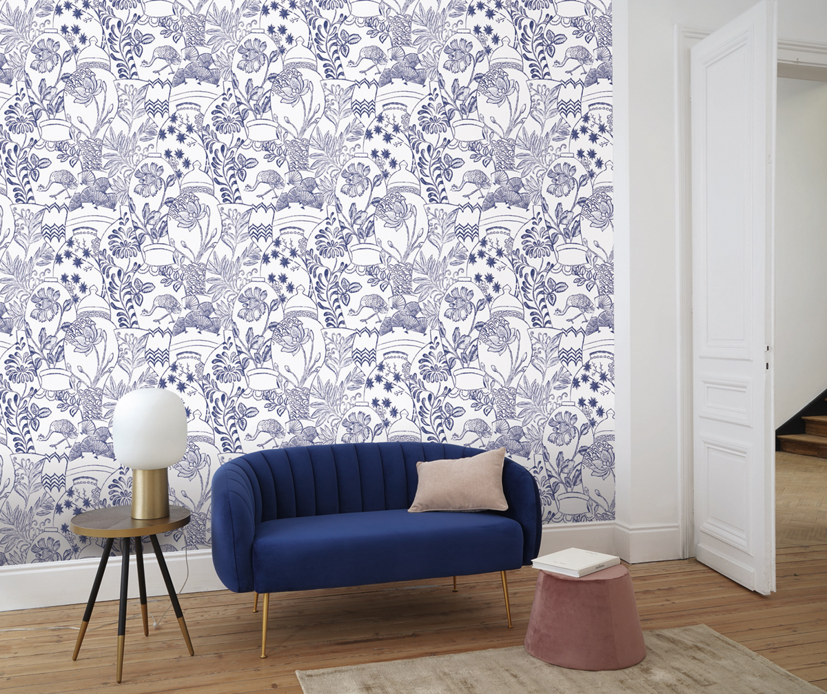 Papier peint Panoramique Japonais Pottery bleu - Delicacy de Casadéco | Réf. DELY85426148