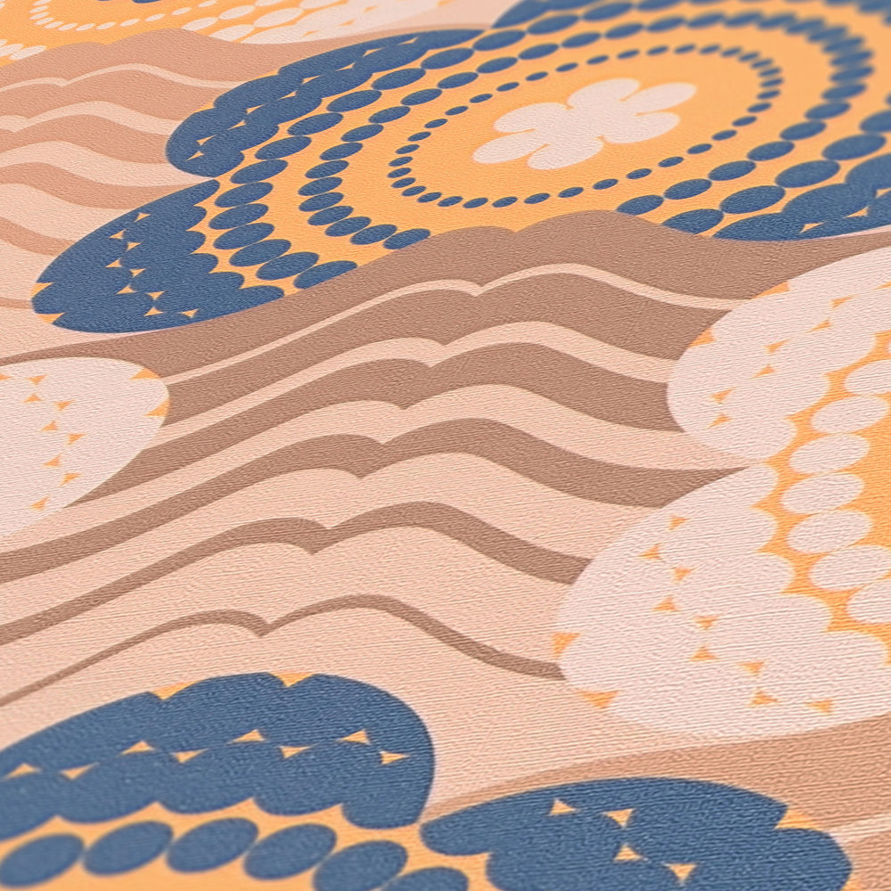 Papier peint Fleur Graphique bleu marine orange - Retro Chic d'A.S. Création AMB4 | Réf. AS-395392