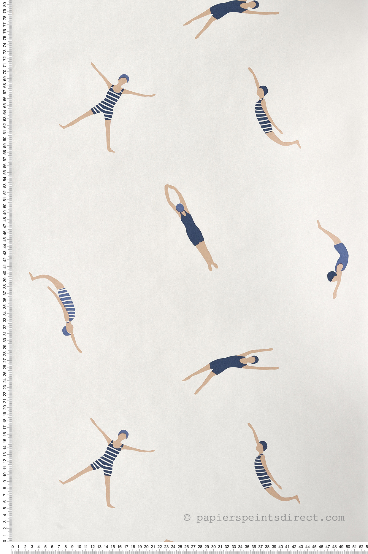 Papier peint Vintage Nageur Funny Swim blanc - Blue Shades de Casélio | Réf. BLS102696234