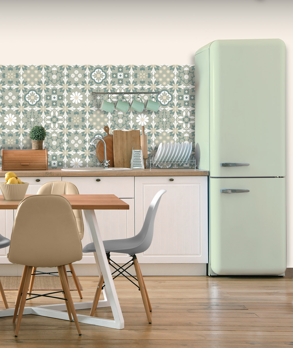 Papier Peint Carreaux Ciment Contemporain vert - Illusion d'Ugépa | Réf. UGP-M89404