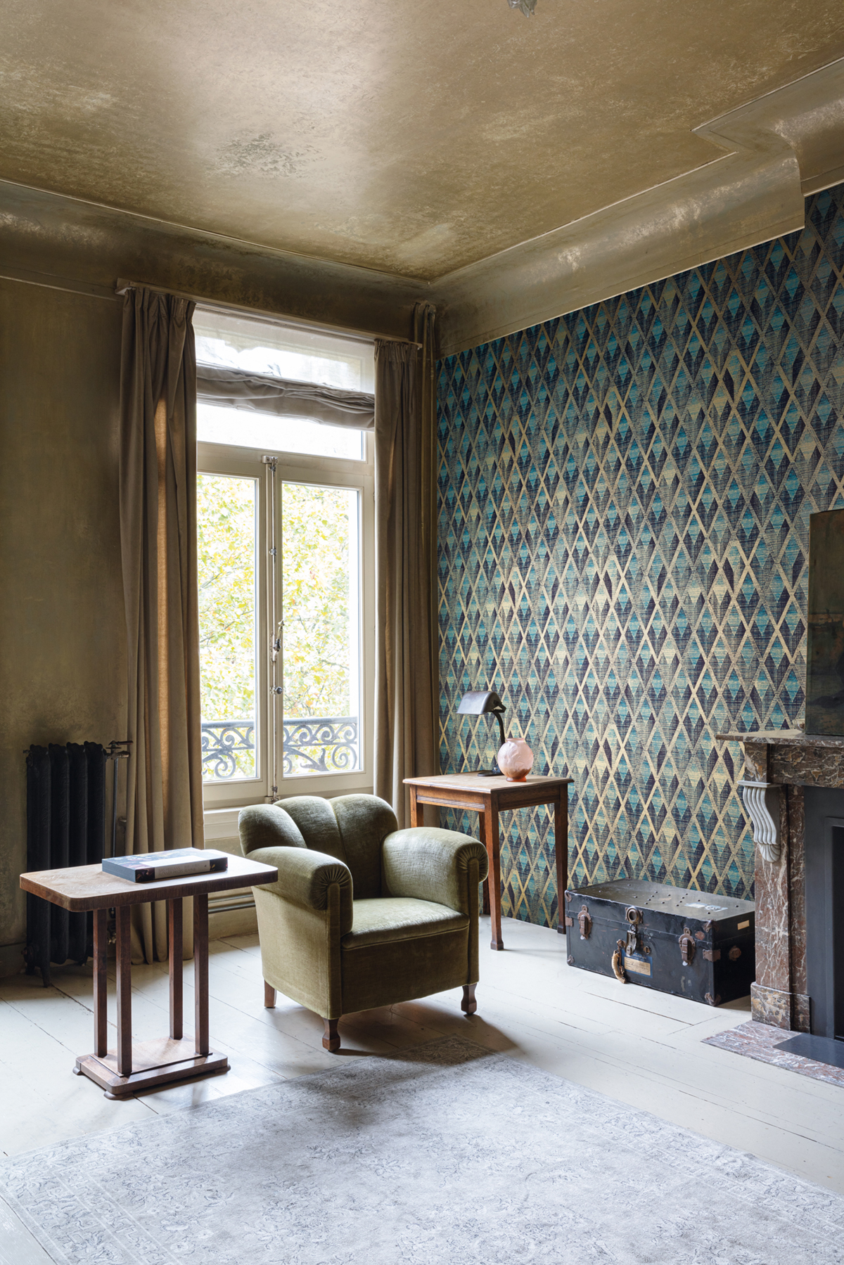 Papier peint Losange Ethnique Facet turquoise doré - The Texture Book de Masureel | Réf. MAS-CAB503