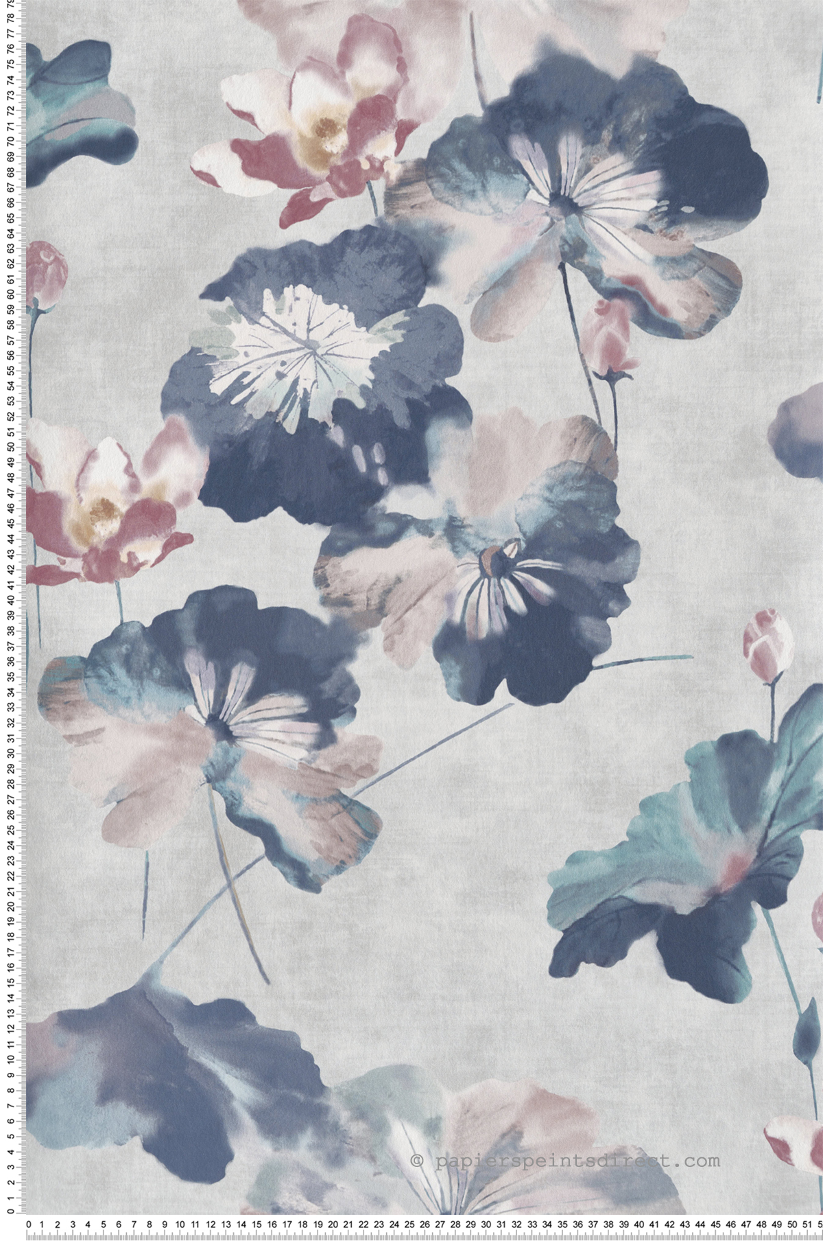 Papier peint Fleur Nymphéa gris et bleu - Willow d'Initiales | Réf. INI-00814303