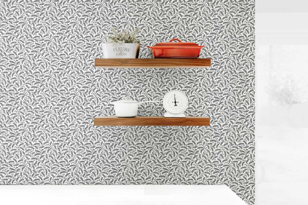 Papier peint Branche de Baies Liberty Cosette noir - French Country d'Initiales | Réf. INI-FC62200