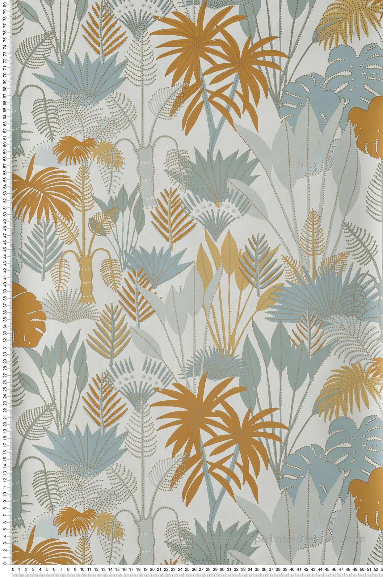 Papier peint jungle tropicale Philippines vert d'eau/orange/doré - L'odyssée de Casélio | Réf. OYS101417508