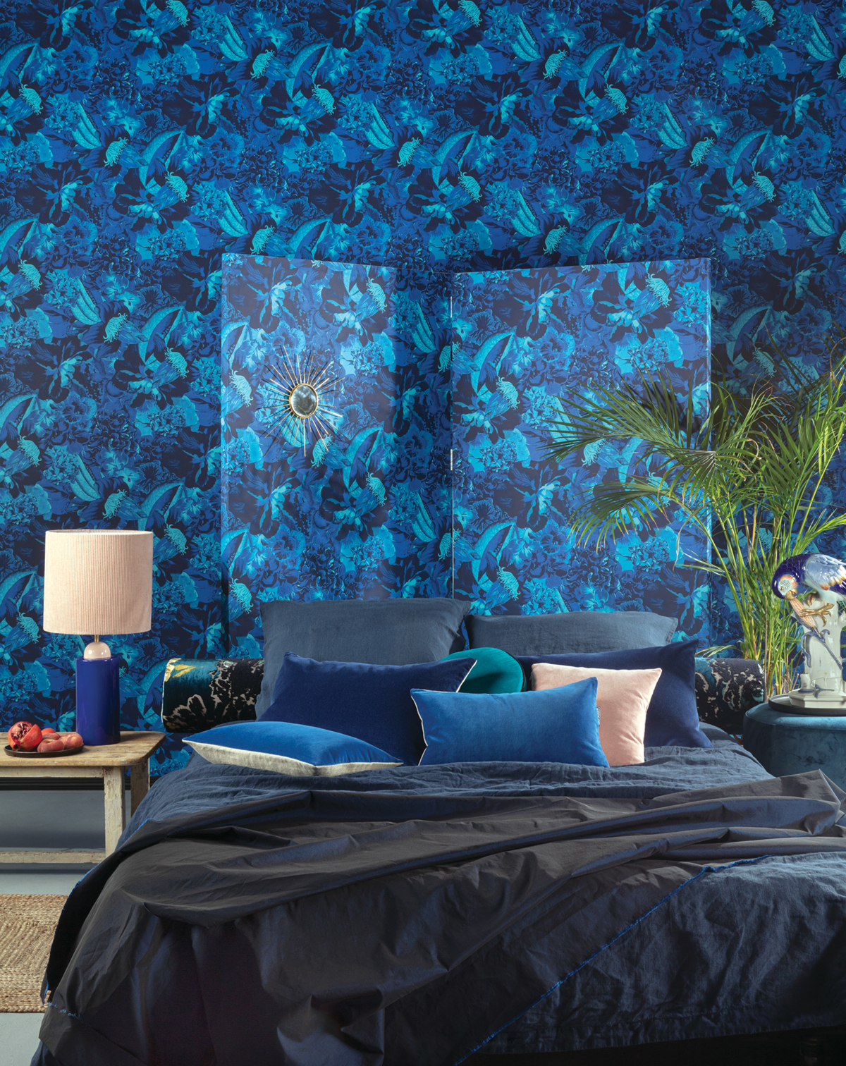 Papier peint Fleur Extravagante Frida indigo métallisé - Havana de Masureel AMB2 | Réf. MAS-HAV902