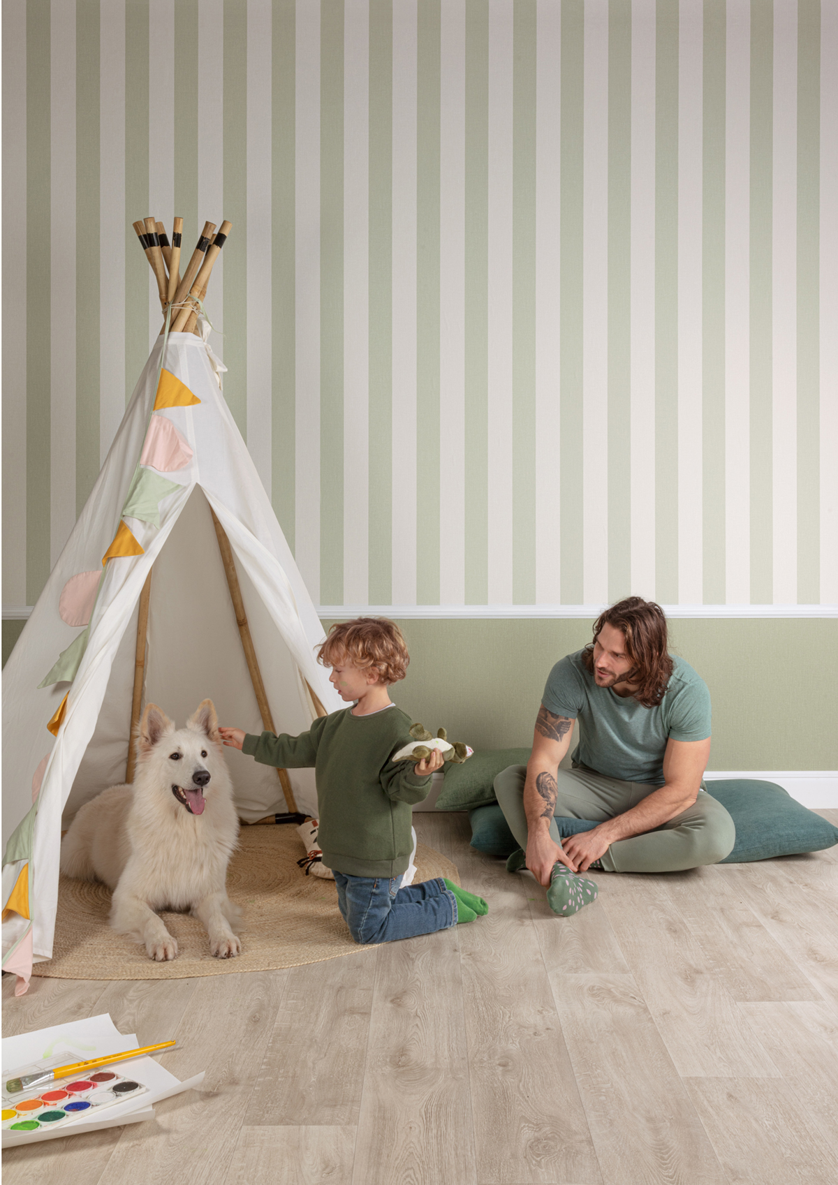 Papier peint Rayure Tissé vert amande - Pure & Protect - Ambiente de Montecolino | Réf. MC-AT4032