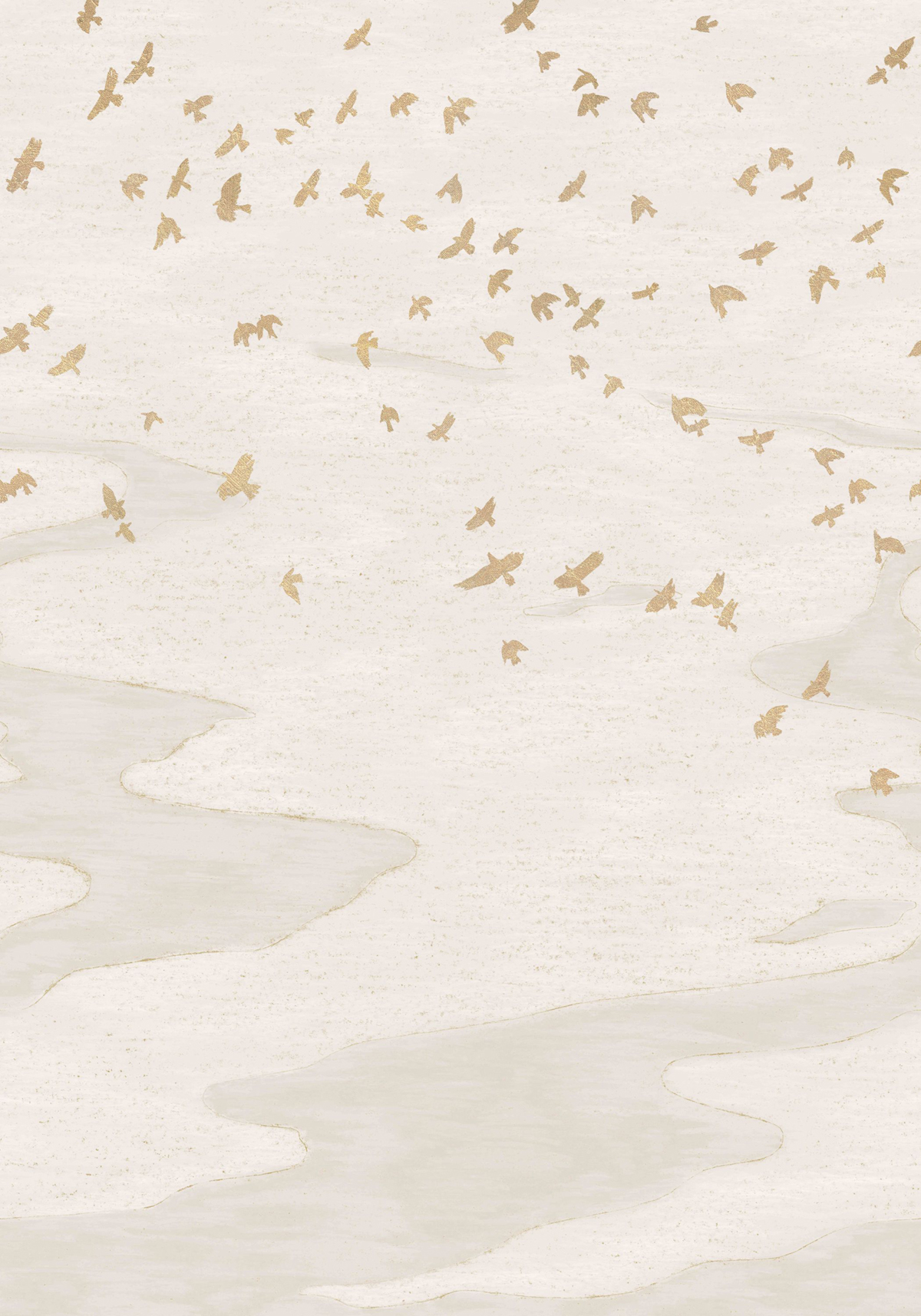 Papier peint panoramique Oiseau Migration ivoire doré - Panoramas 4 de Casamance | Réf. CAS-76730406