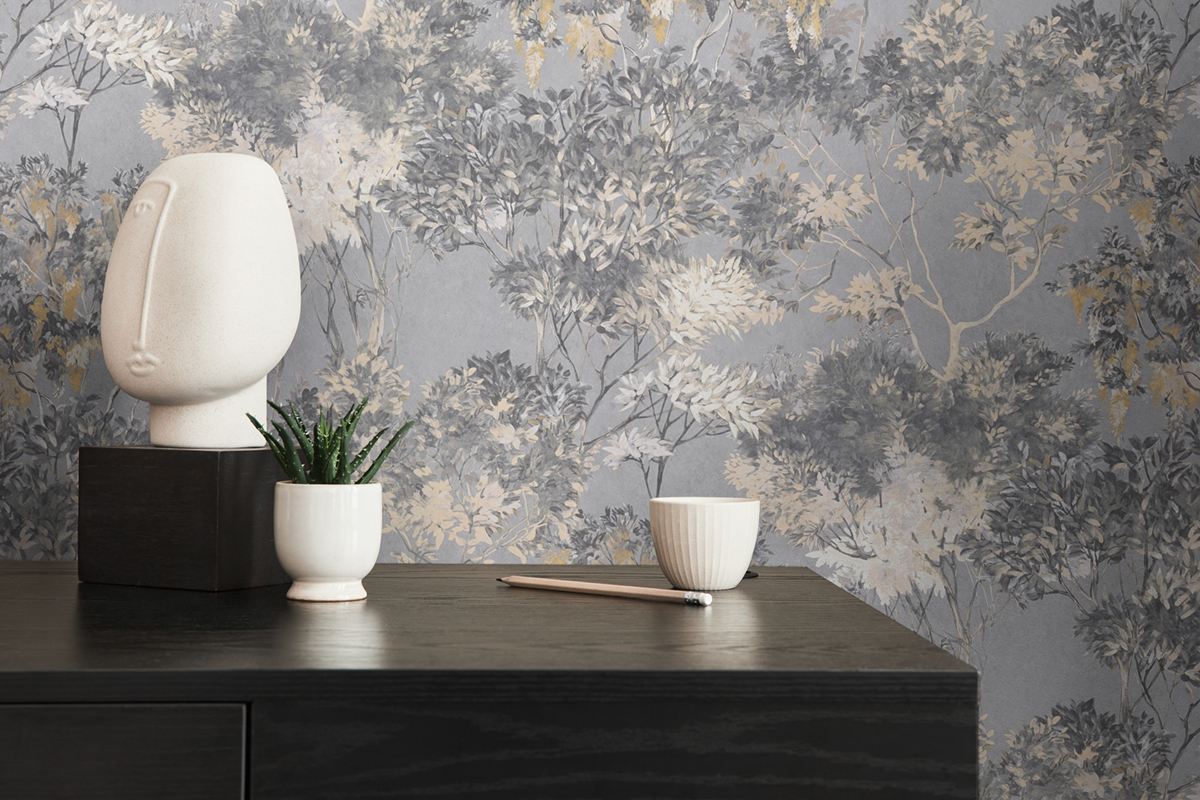 Papier peint Forêt Peinte gris - Arcade d'Architects Paper AMB3 | Réf. 39173-4