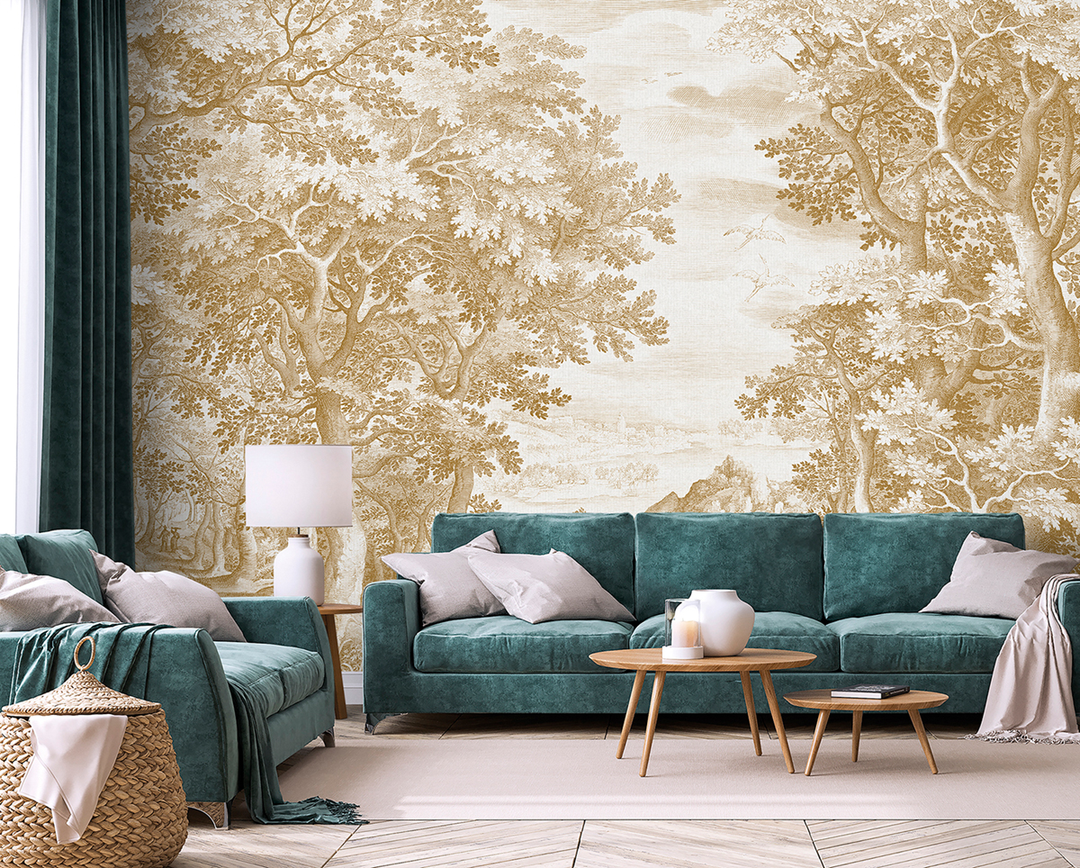 Papier peint panoramique Paysage Vintage Lorelei ocre - Panorama 2 de Lutèce | Réf. LTC-PAN1614C