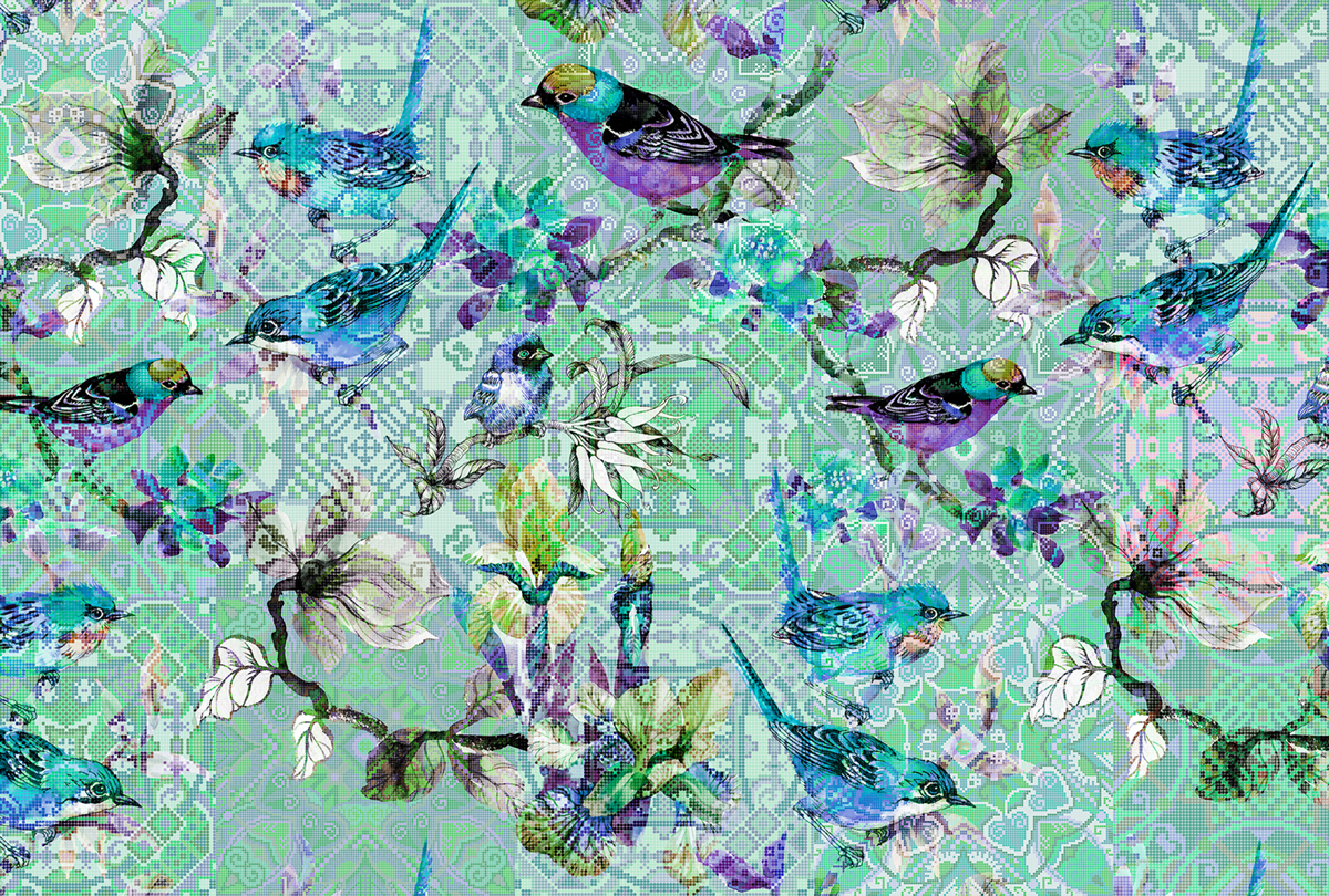 Papier peint panoramique Oiseau Mosaic Birds 3 - Référence DD110256 - Intissé 200g/m2 - Standard 400 x 270