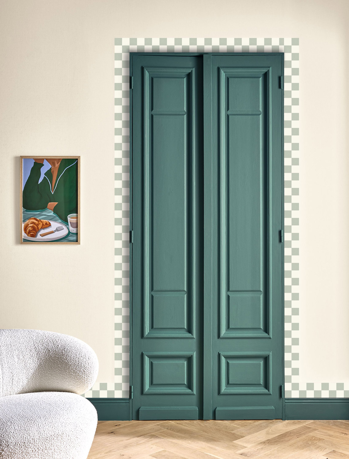 Frise Damier Checks Border vert d'eau - Line Up de Casélio | Réf. LNP106797098