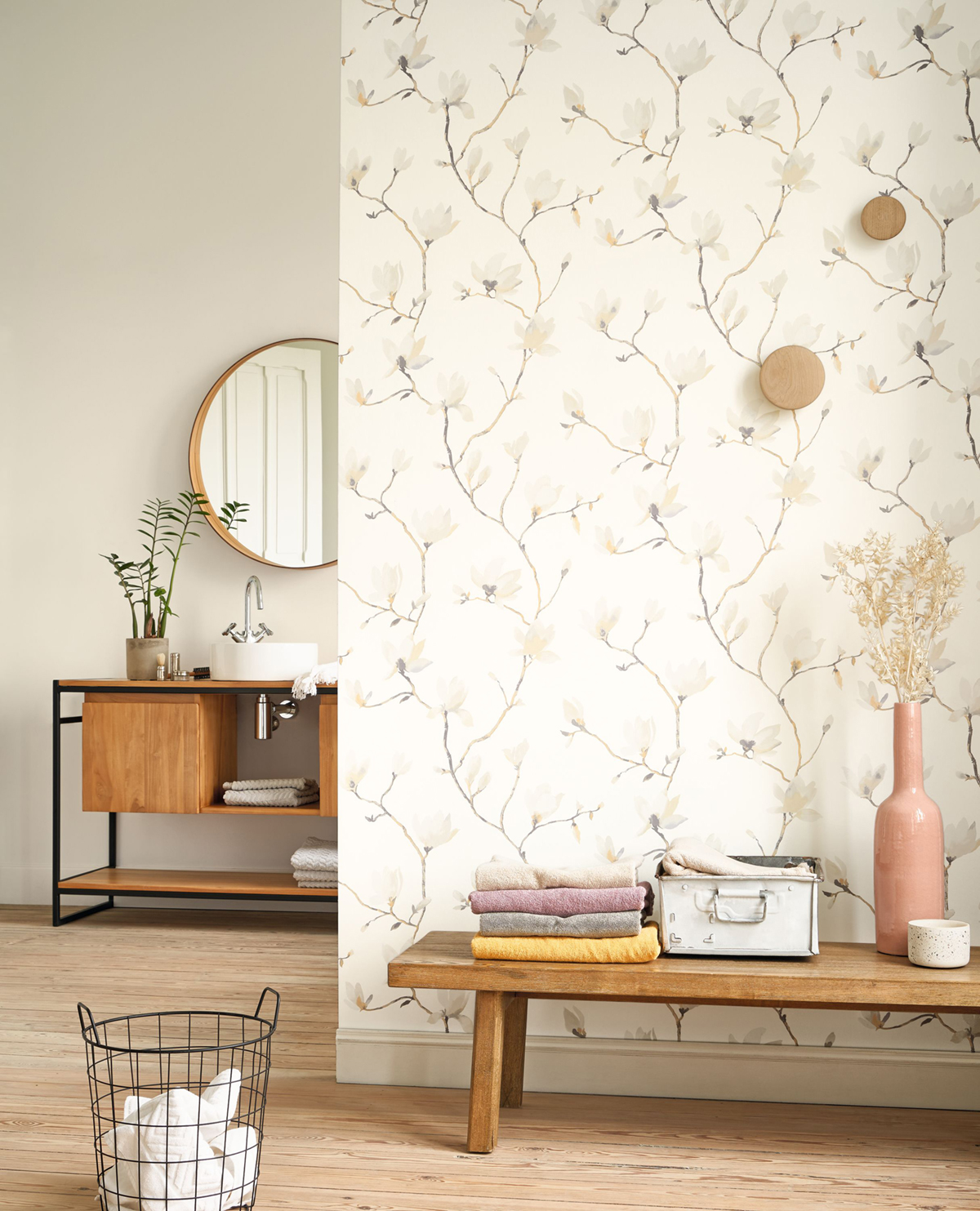 Papier peint Fleurs Suzhou blanc beige - Gardens de Casadéco | Réf. GADN82361093