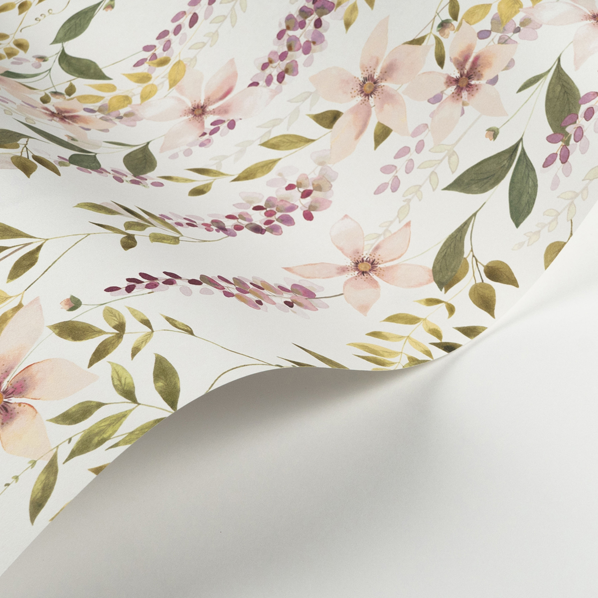 Papier peint Fleur Glycine Wisteria parme vert mousse - Soliflore de Casadéco AMBV | Réf. SOLI200305202