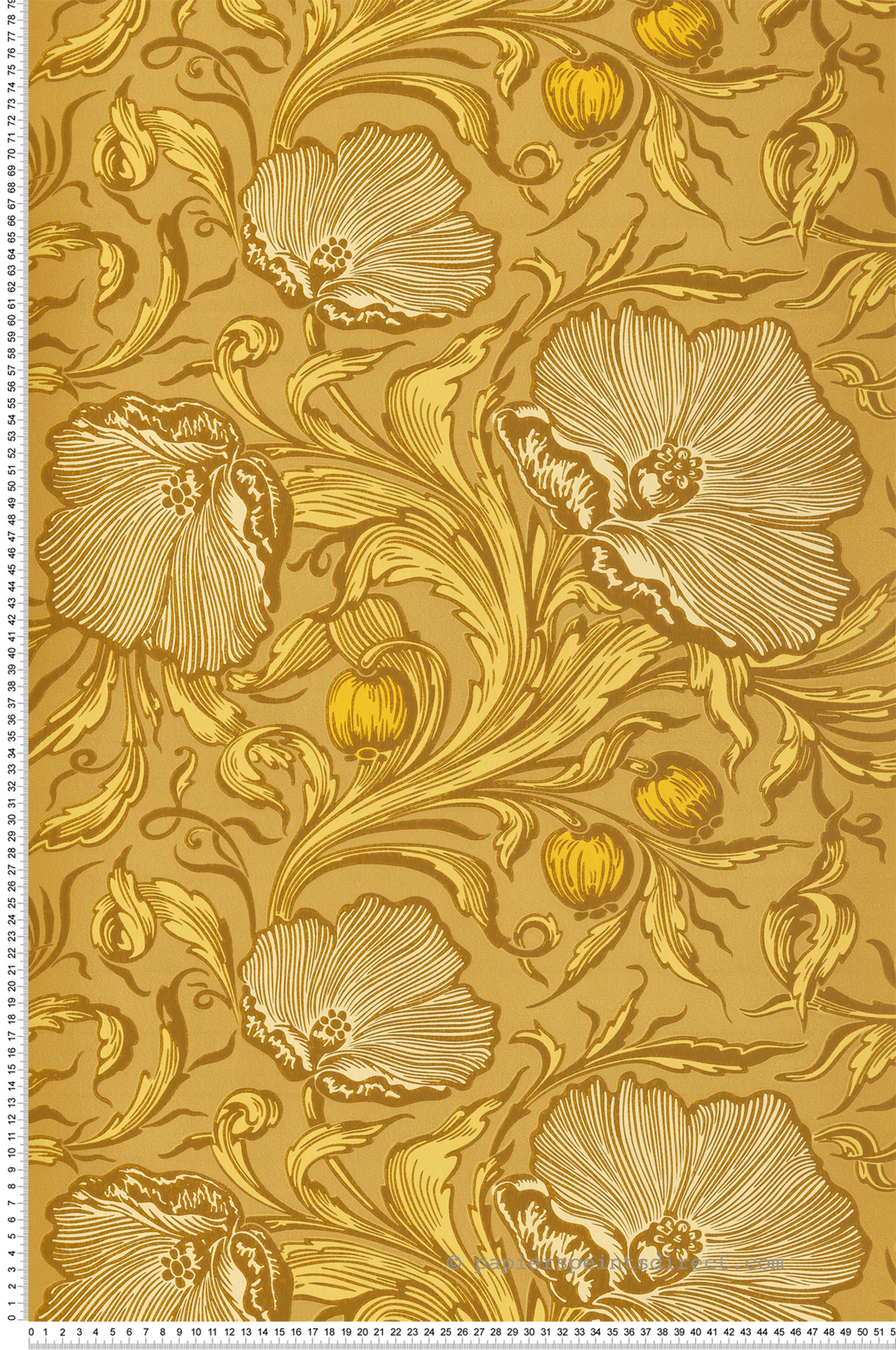 Papier peint Coquelicot Poppy Trail Yellow Pink - National Trust Papers 3 de Little Greene | Réf. 0263PTYELLO