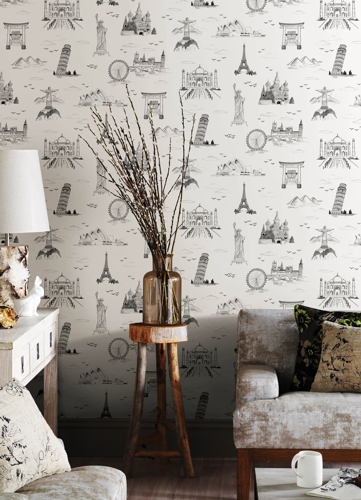 Papier peint adhésif Voyageur Monde Monument noir - Les Adhésifs de Lutèce | Réf. LTC-NUS4554