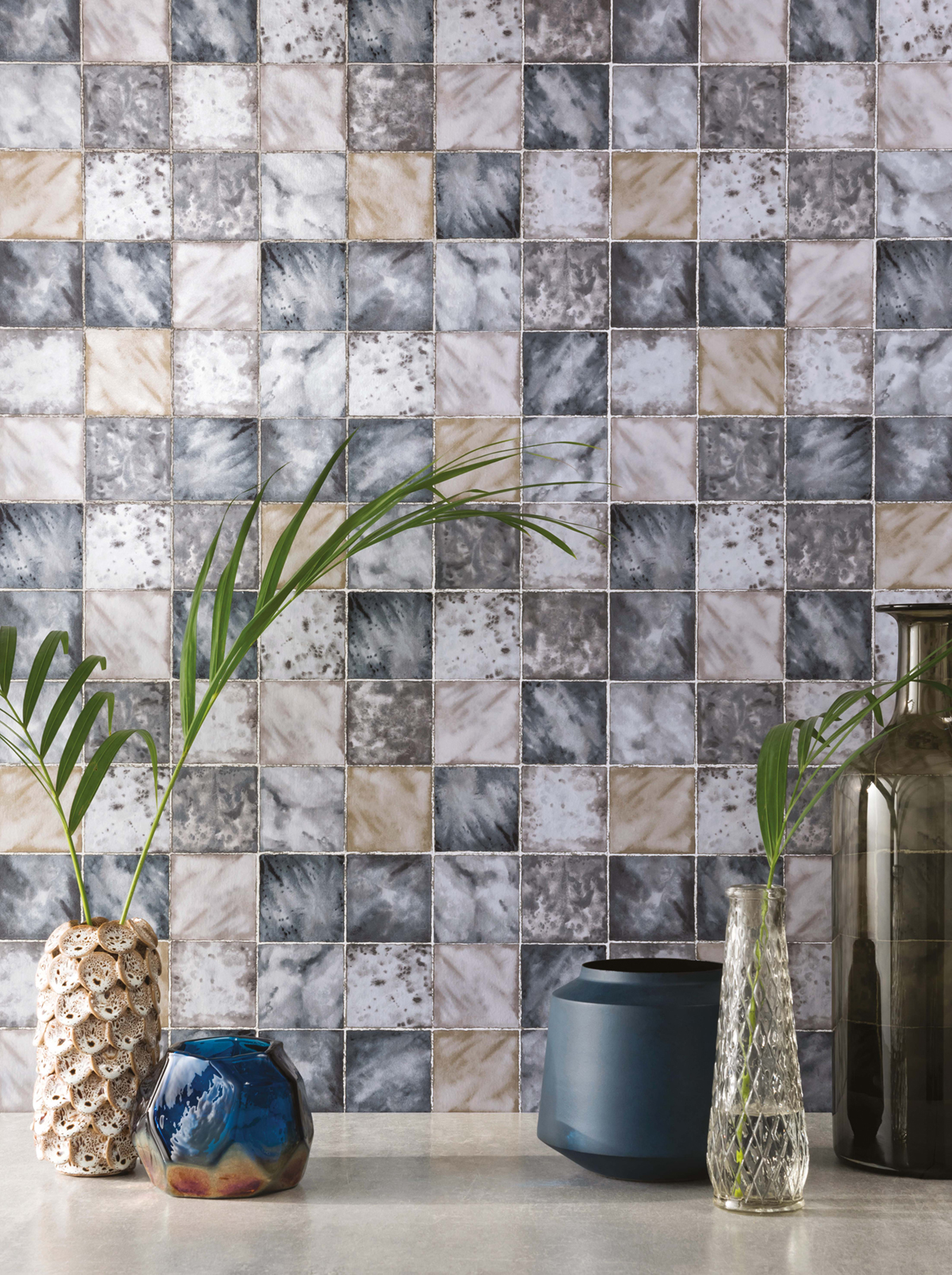 Papier peint Mosaïque Hamman gris - Folium de Osborne & Little | Réf. OSB-W7335-01