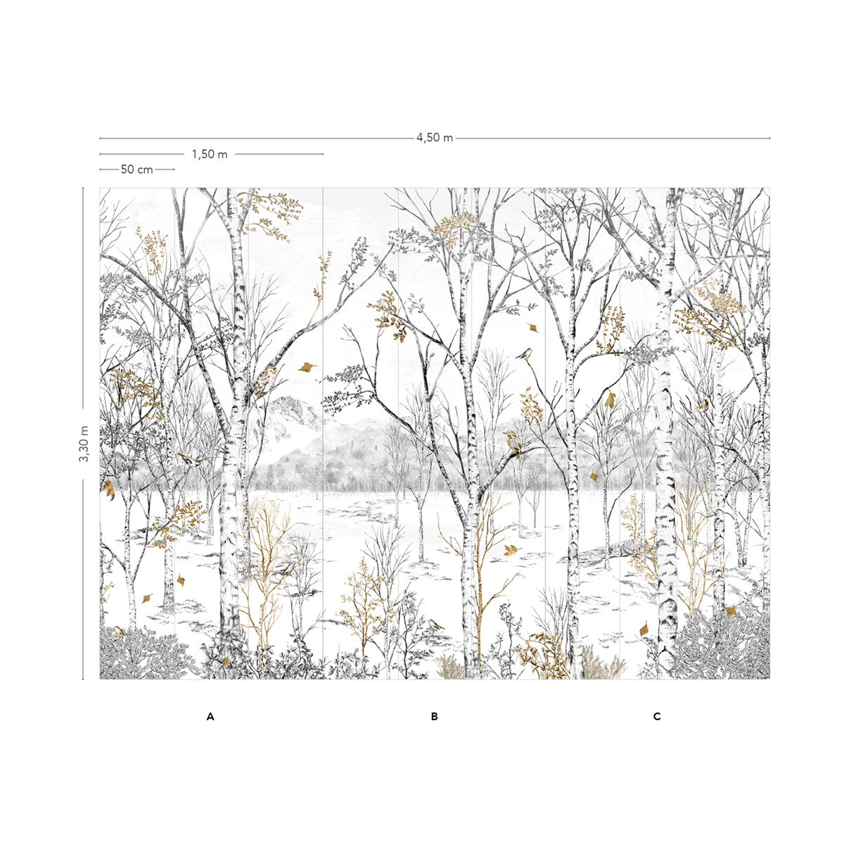 Papier peint panoramique Forêt Nunavut Doré A+B+C - 1/2/3/4/5/6/7/8/9 - Isidore Leroy