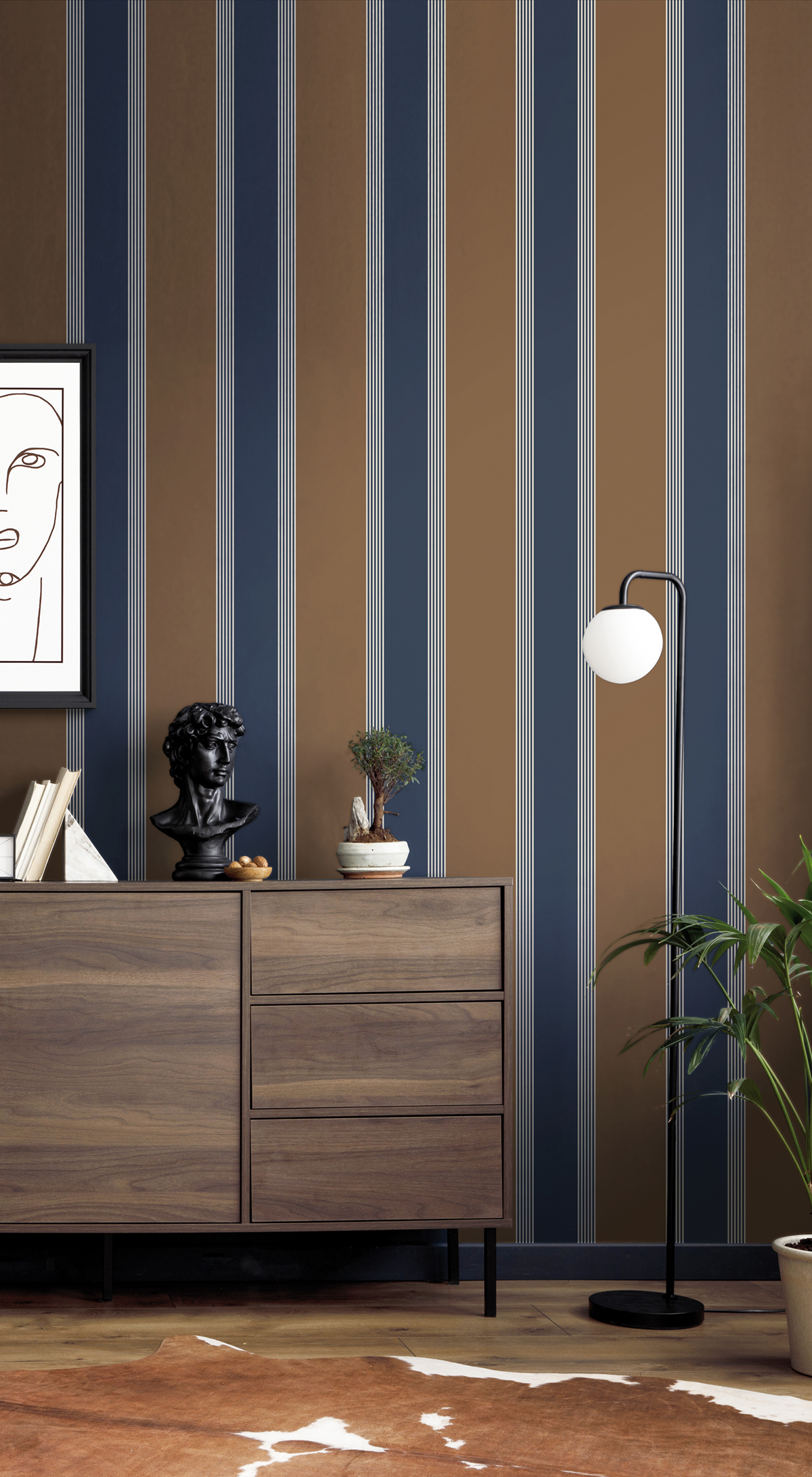 Papier peint Rayure Vintage bleu marron - Scala de Montecolino | Réf. MC-28879