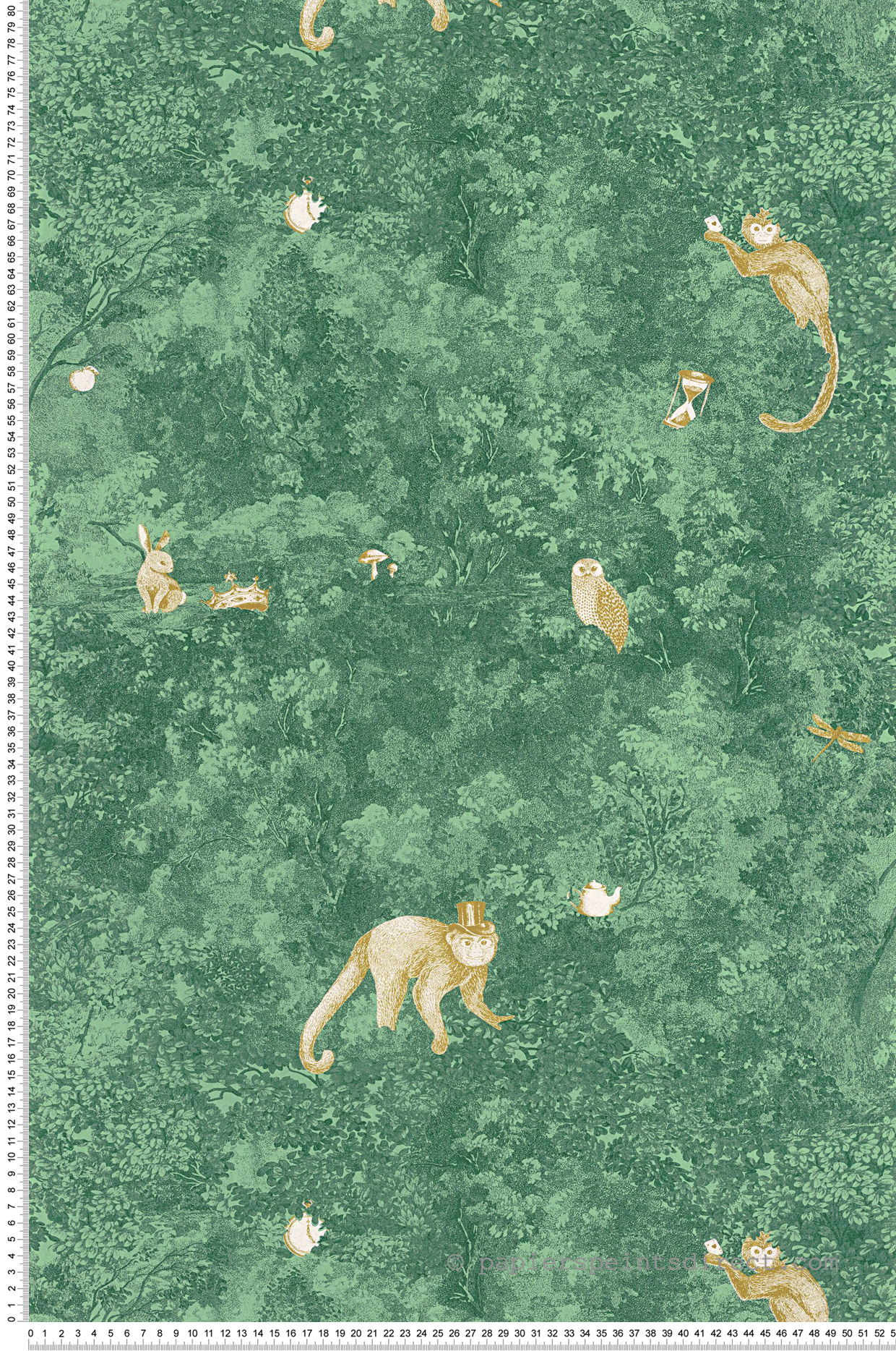 Papier peint Jardin Des Merveilles et Animaux vert et doré - Voyage Onirique de Casadéco | Réf. ONIR87257803