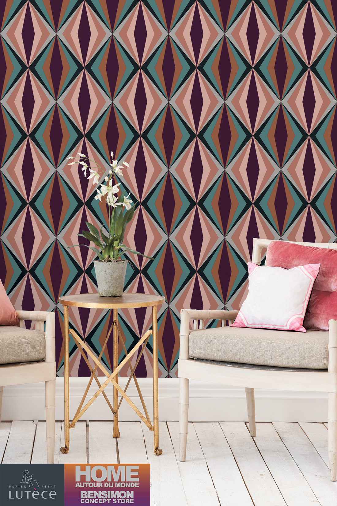 Papier Peint Losanges graphiques roses - Bensimon de Lutèce  | Réf. LTC-51173003