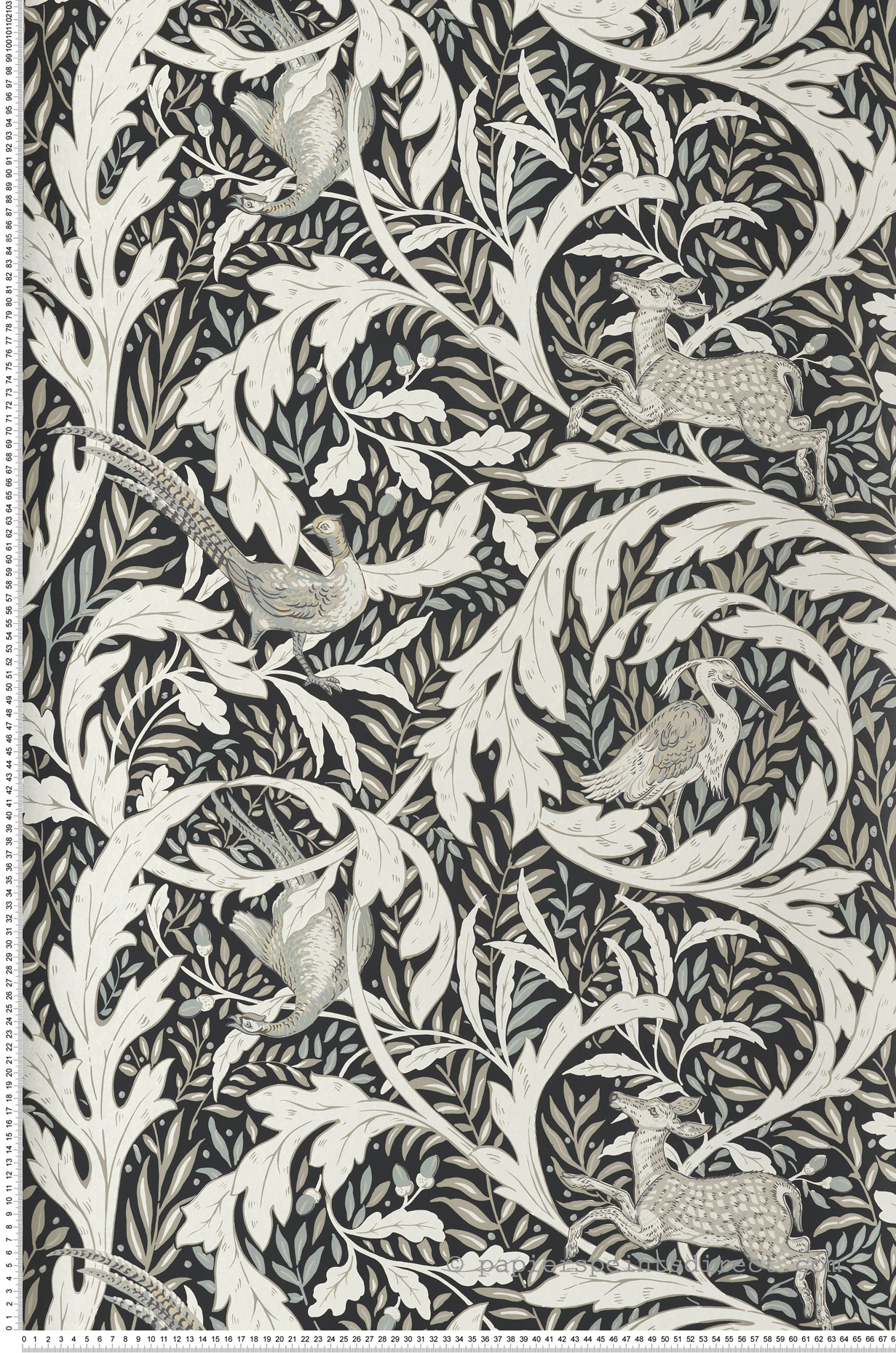 Papier peint Classique Animaux Forêt gris noir - Arts & Crafts d'Initiales | Réf. INI-AC9122