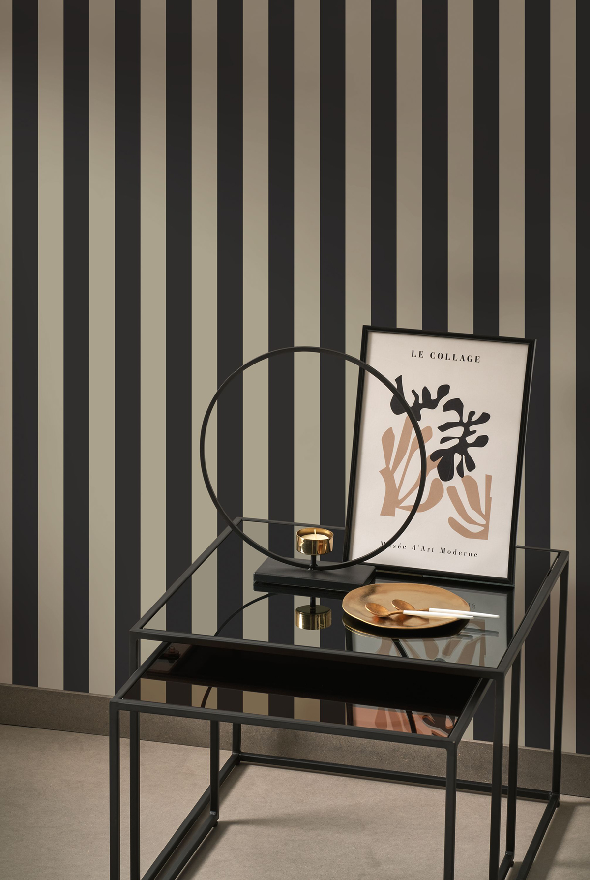 Papier peint Rayure Mate Elizabeth noir fusain - Heritage de Casadéco | Réf. HETA201249350