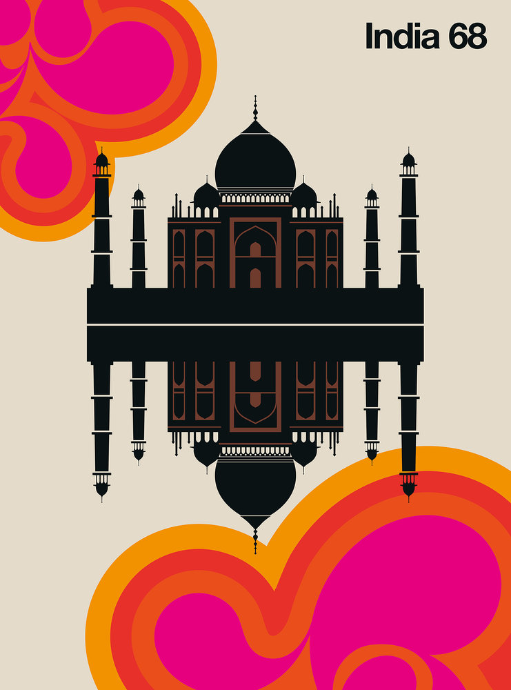 Papier peint panoramique Retro Pop Taj Mahal India 68 - Référence DD120101 - Intissé 200g/m2 - Standard 200 x 270