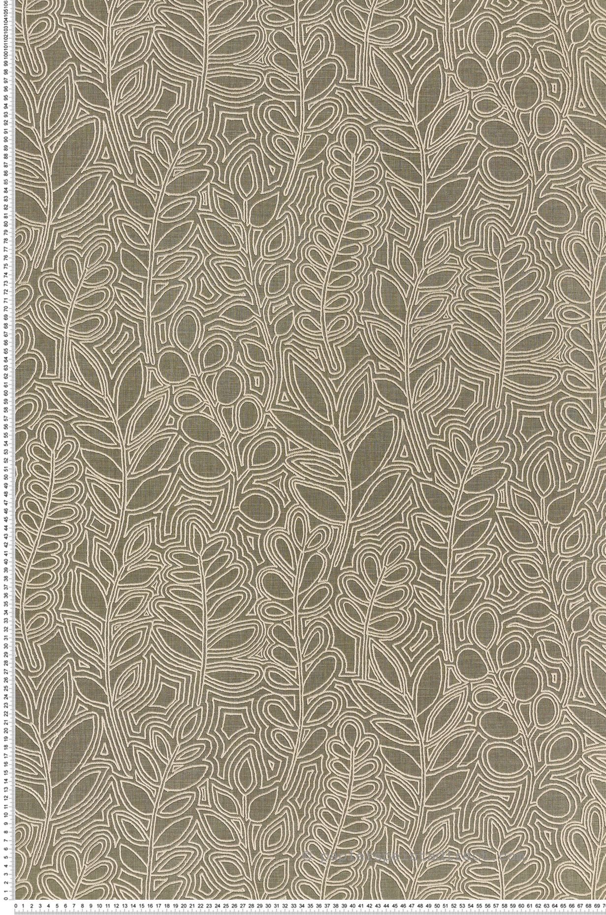 Papier peint Feuille Broderie Astragale kaki - Palmadora de Casamance | Réf. CAS-76680712