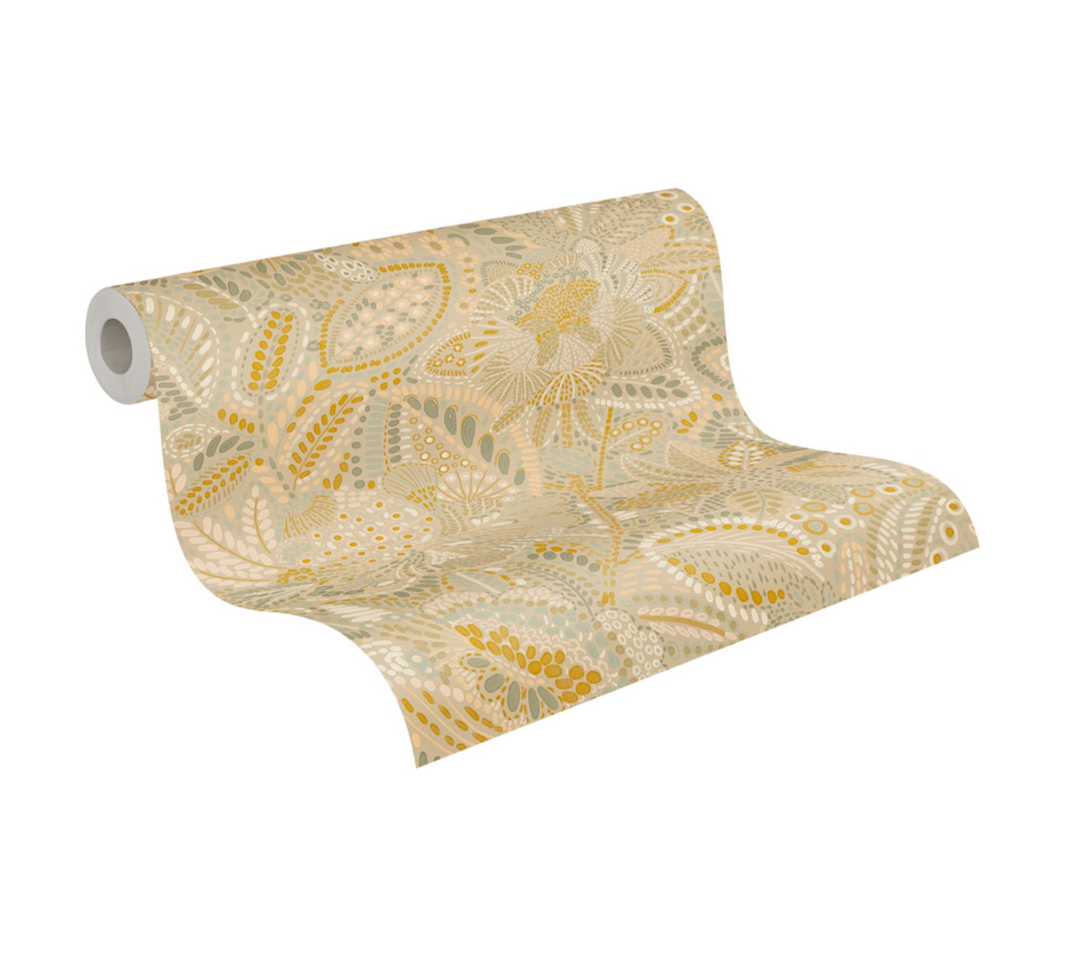 Papier peint Végétaux Mosaica beige moutarde - Cuba 2 d'A.S. Création | Réf. AS-780254