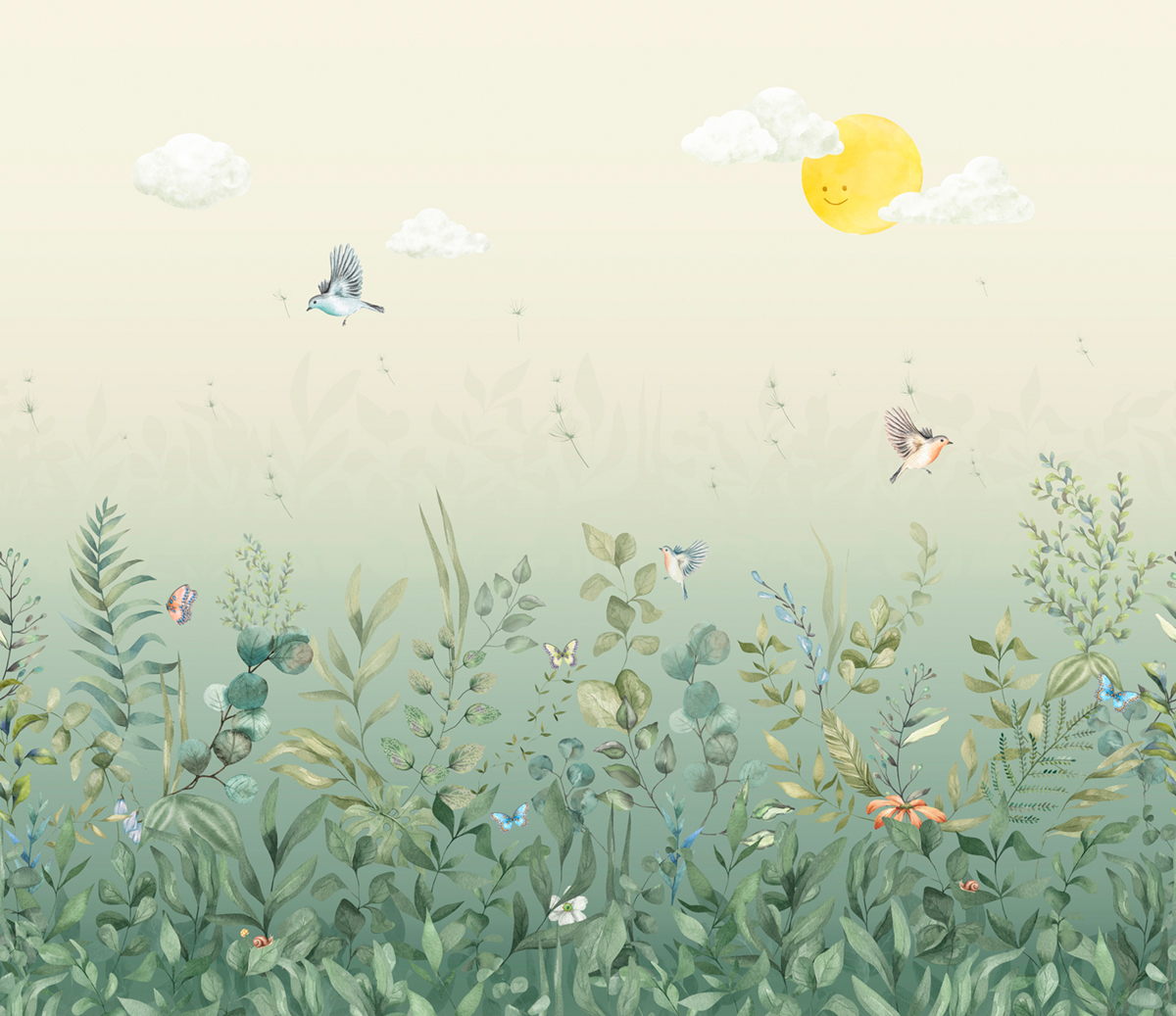 Papier peint panoramique Nature Papillon Forest vert - Panorama 2 de Lutèce | Réf. LTC-PAN1852C